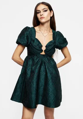 Tiffany Jacquard Puff Sleeve Mini Dress - Green Pop Look Trendy Vibes