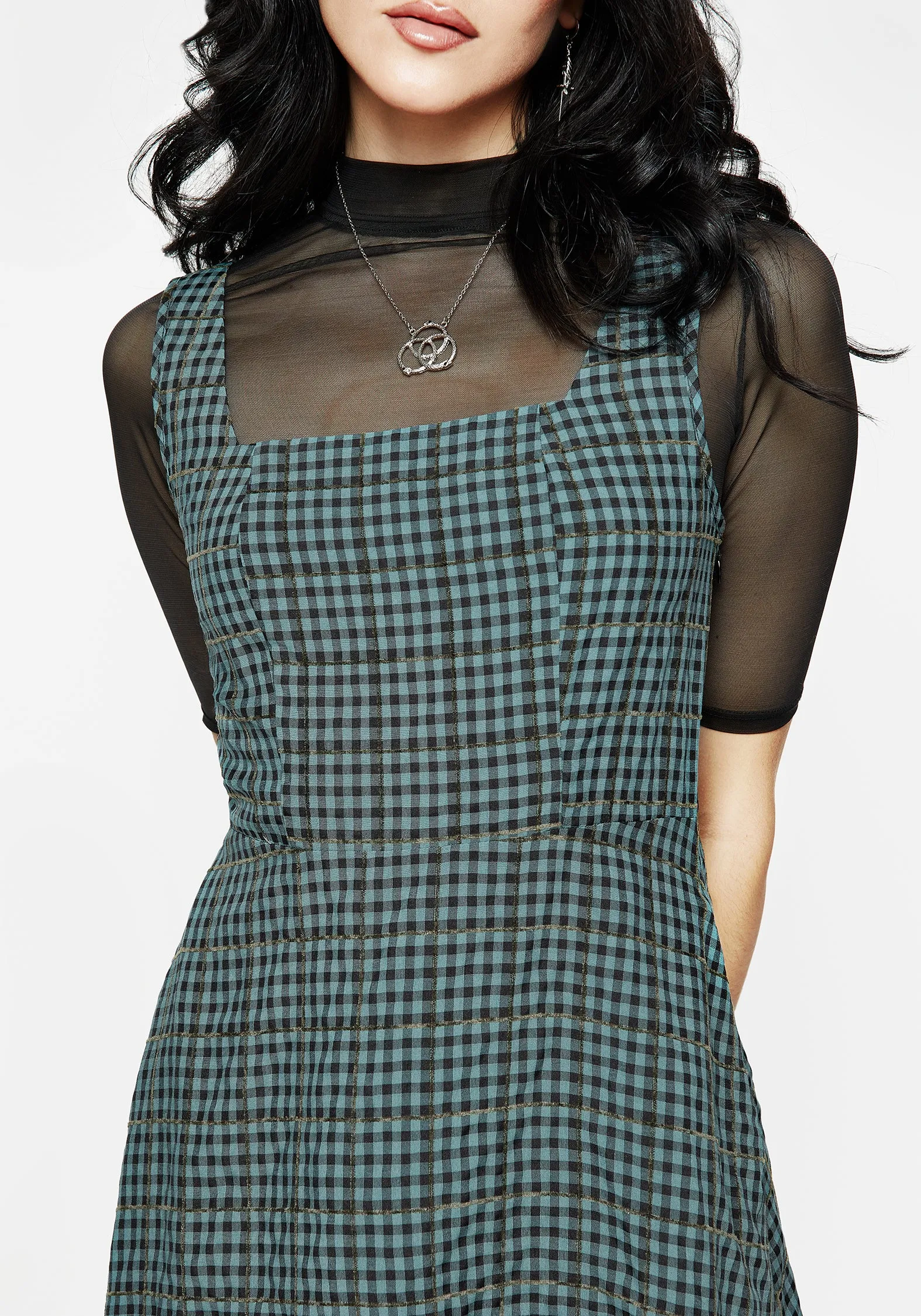 Restless Check Mini Apron Dress Coastal Soft