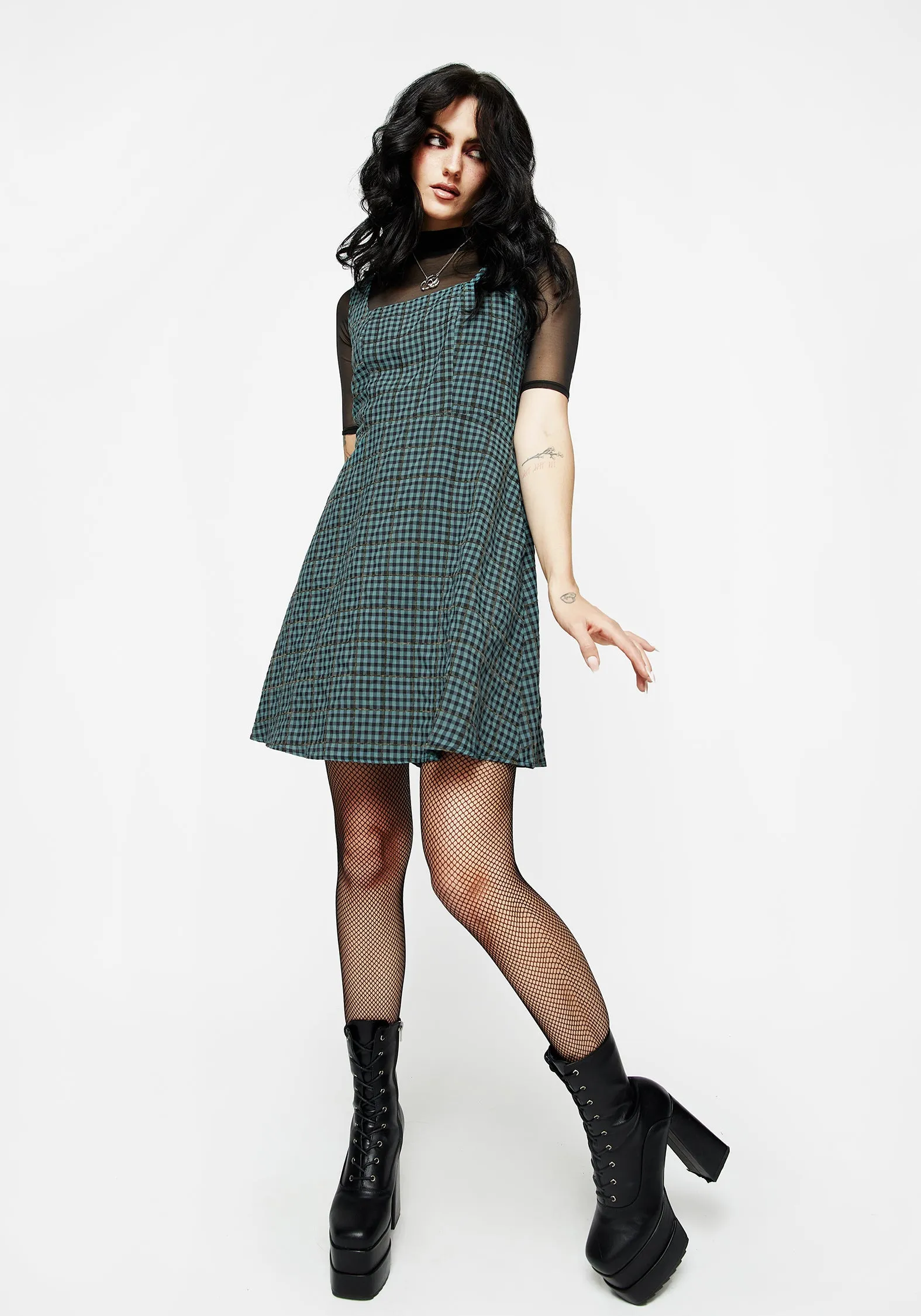 ReinforcedHem Restless Check Mini Apron Dress