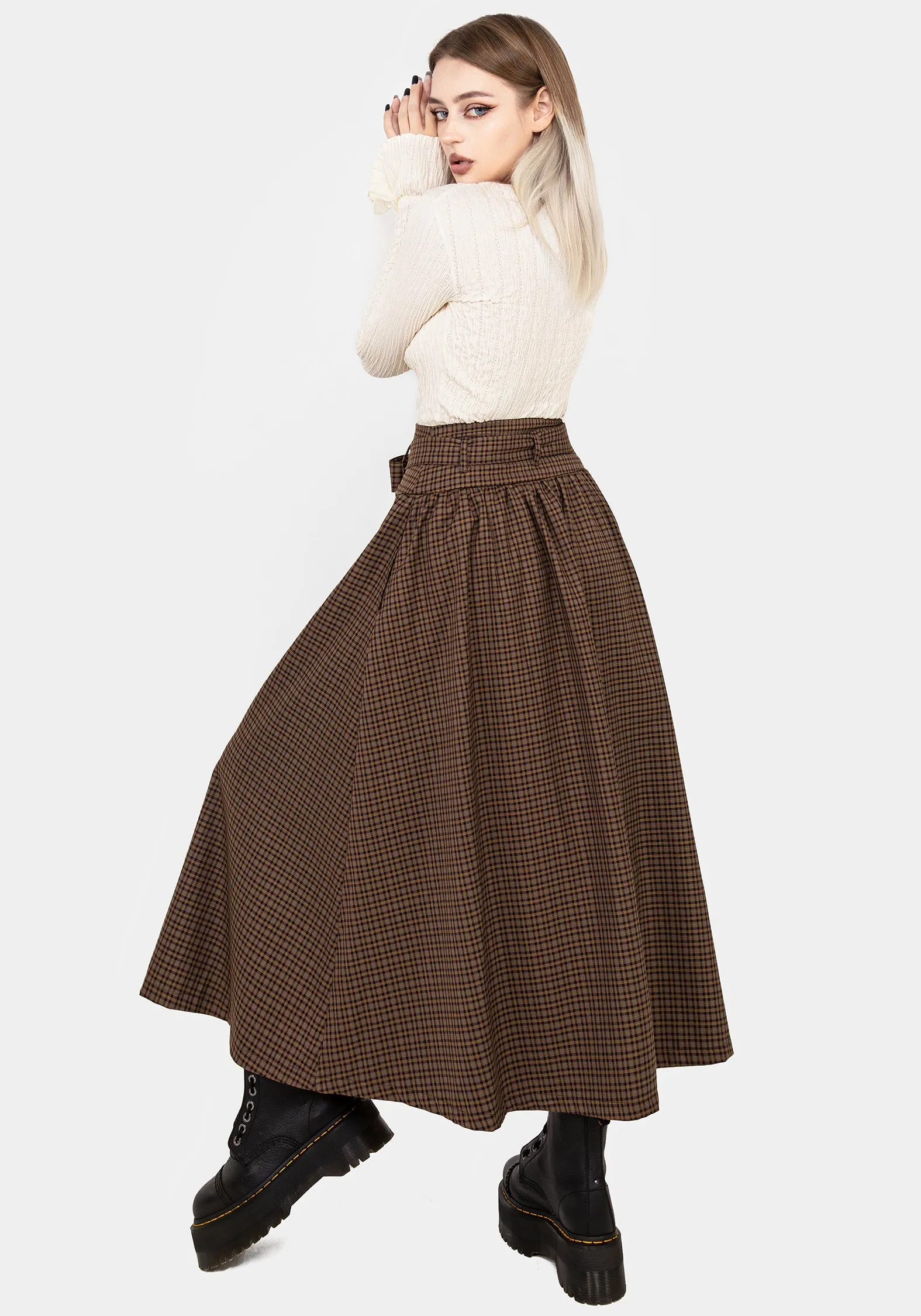 Laidback Feel Sweetspire Check Tie Waist Midaxi Skirt