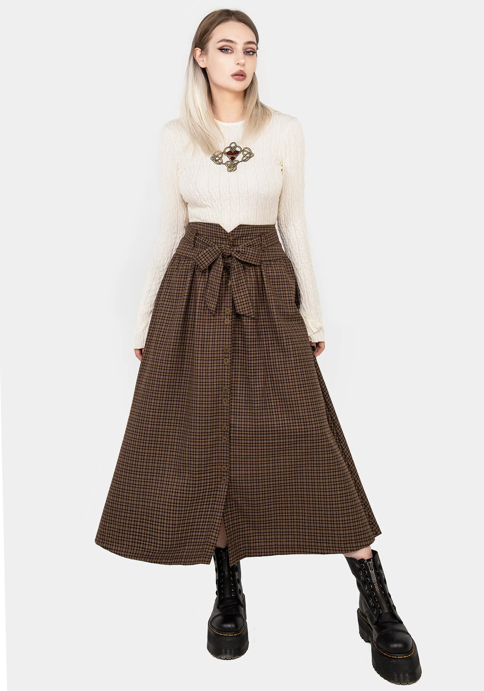 Sweetspire Check Tie Waist Midaxi Skirt Everyday Essential