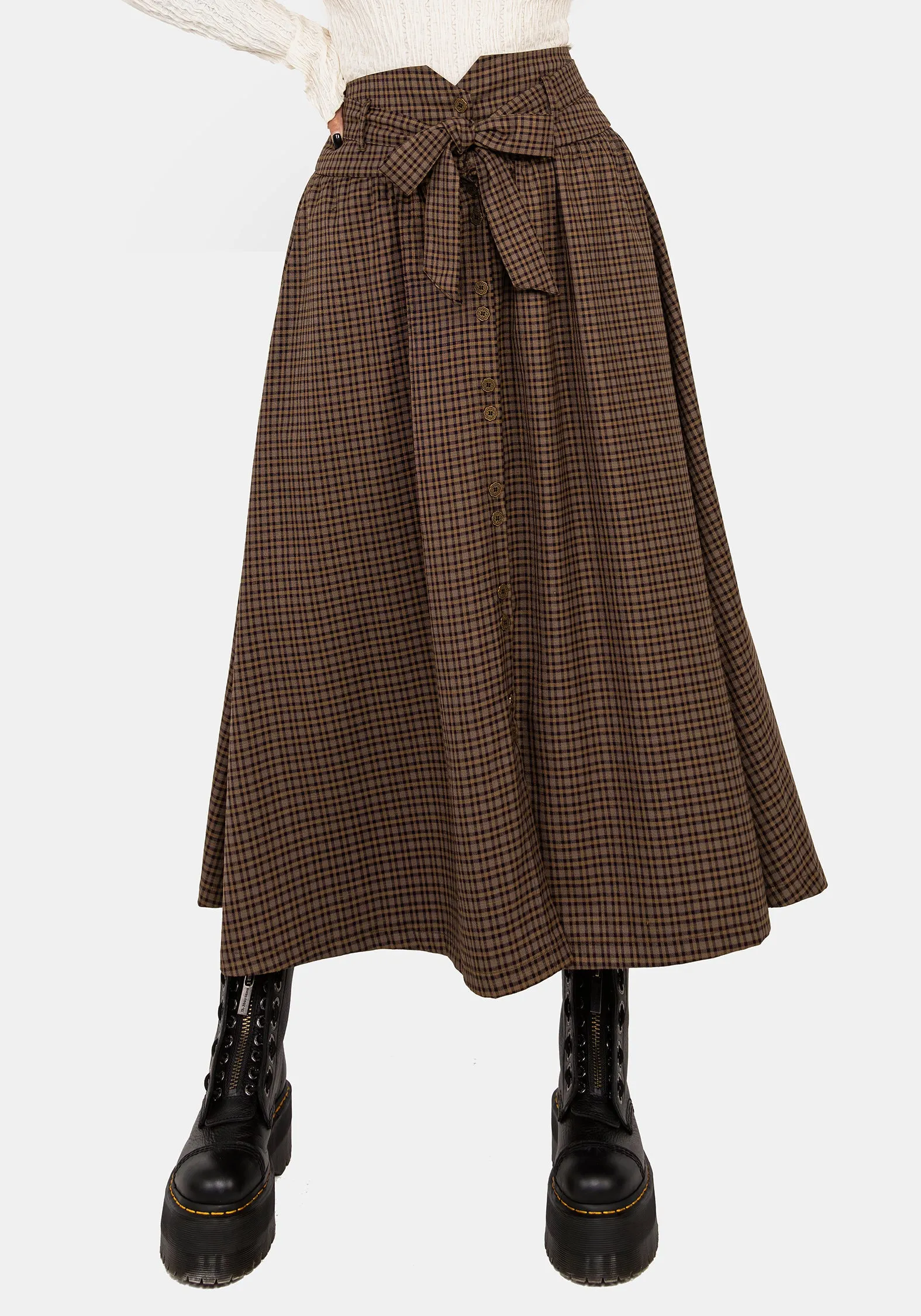 Art Gallery Visit Sweetspire Check Tie Waist Midaxi Skirt