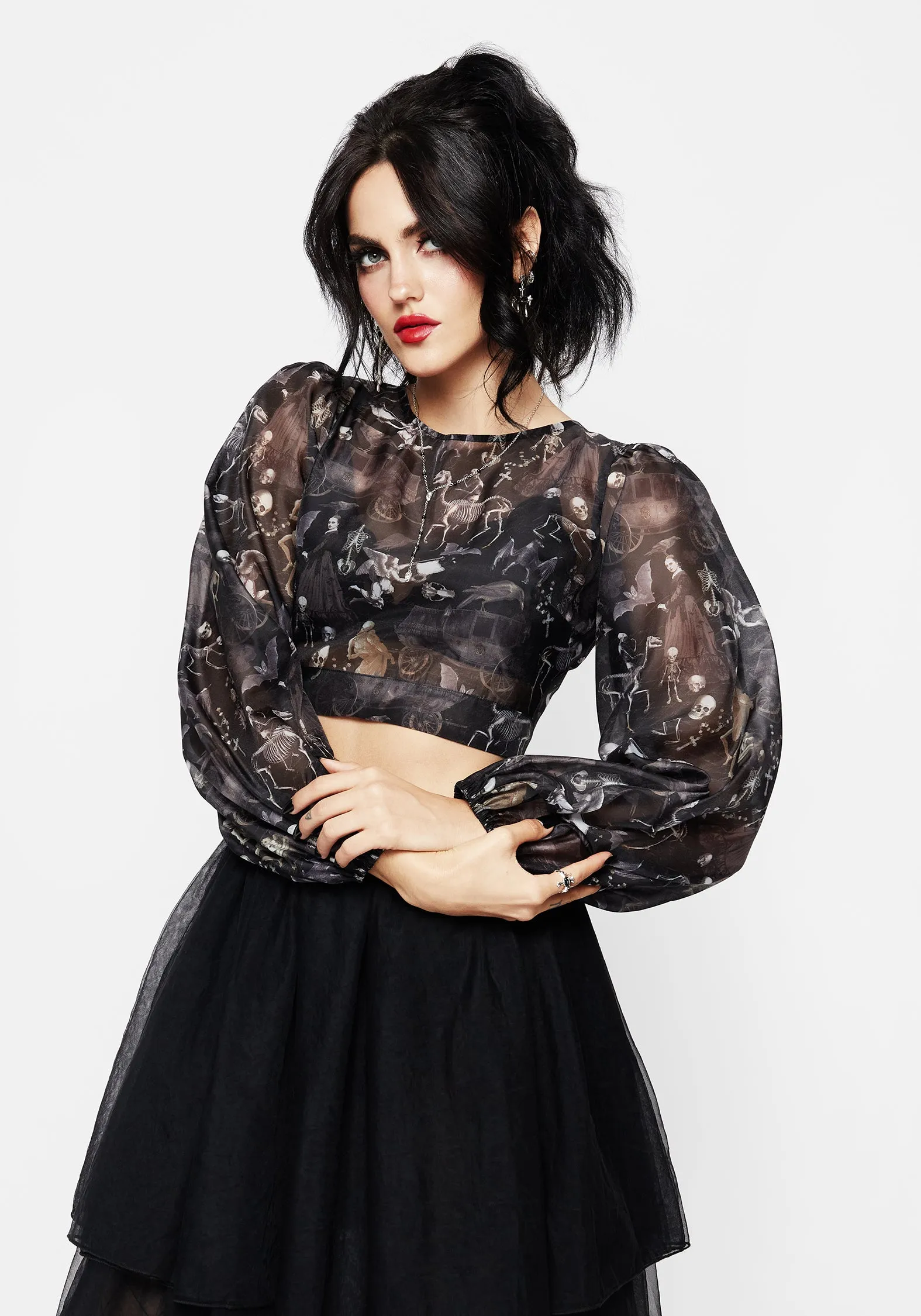 Melancholia Puff Sleeve Tie Back Organza Crop Top EthicallySourced