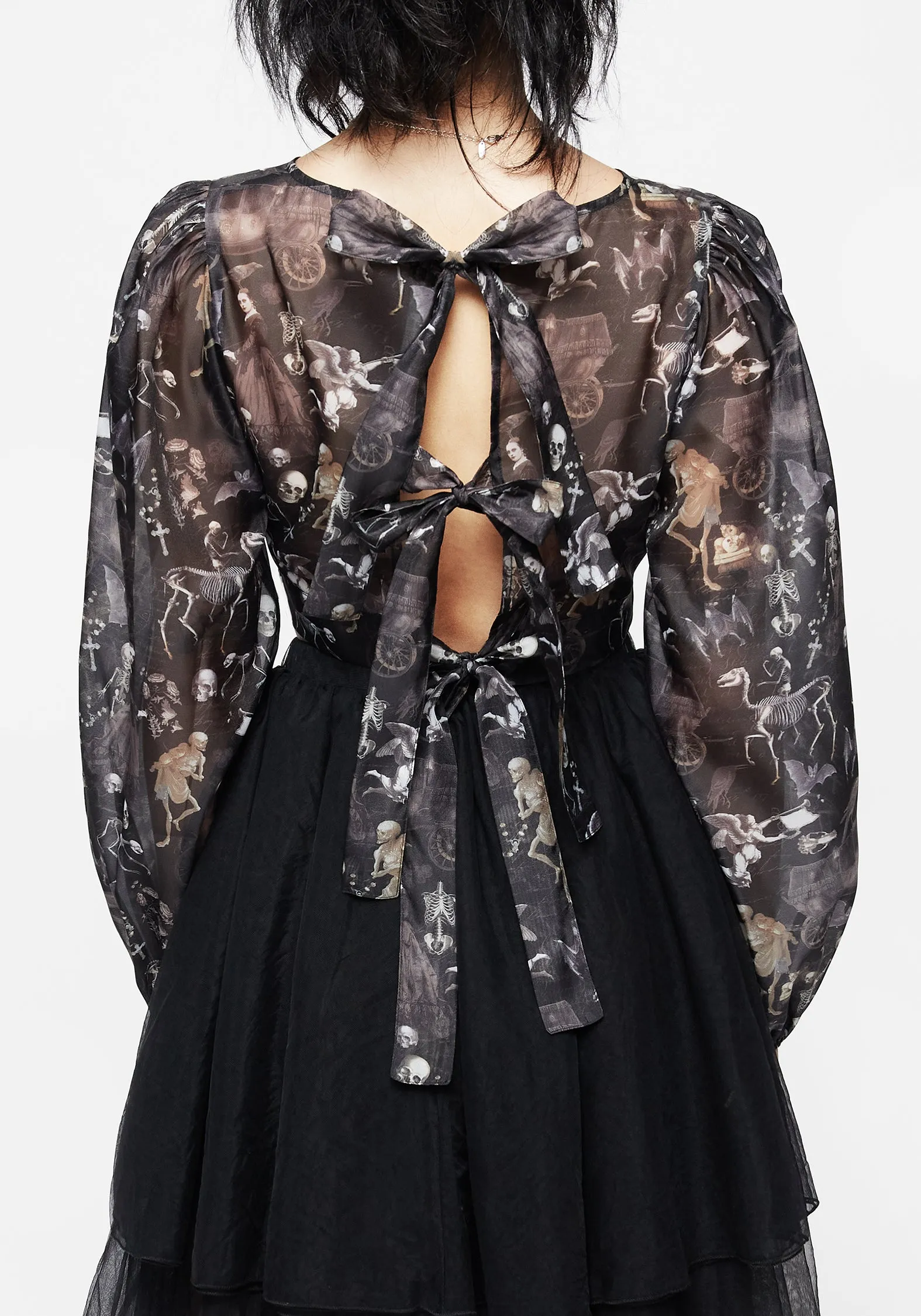 Versatile use Melancholia Puff Sleeve Tie Back Organza Crop Top