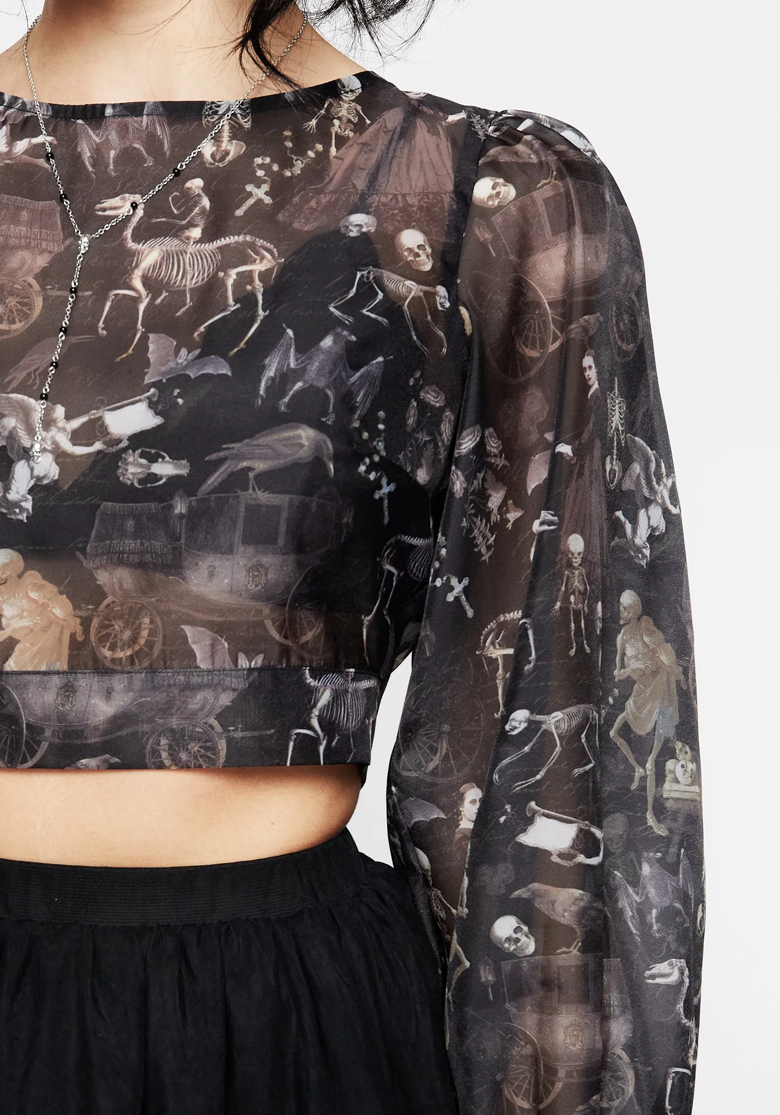 Melancholia Puff Sleeve Tie Back Organza Crop Top Daily Wear FlexFit Technology