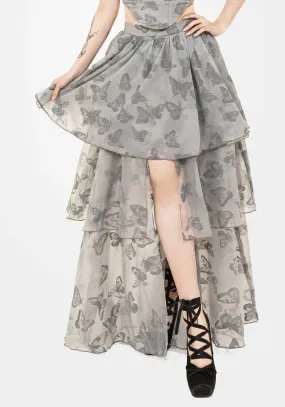 Vanessa Butterfly Print Organza Front Split Tiered Maxi Skirt Fashion Collab Classic Fit