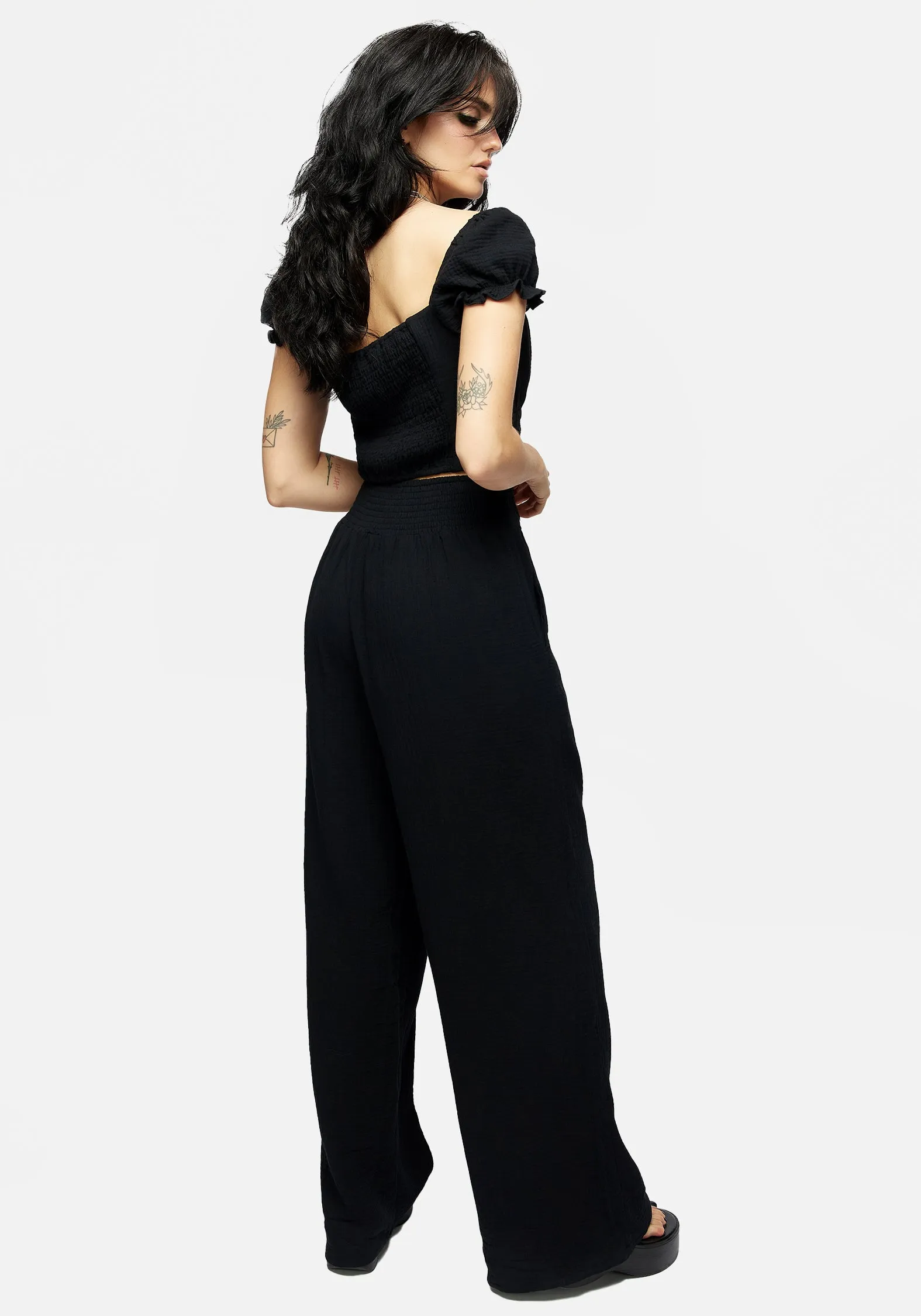 Seamless Design Vine Textured Wide Leg Trouser