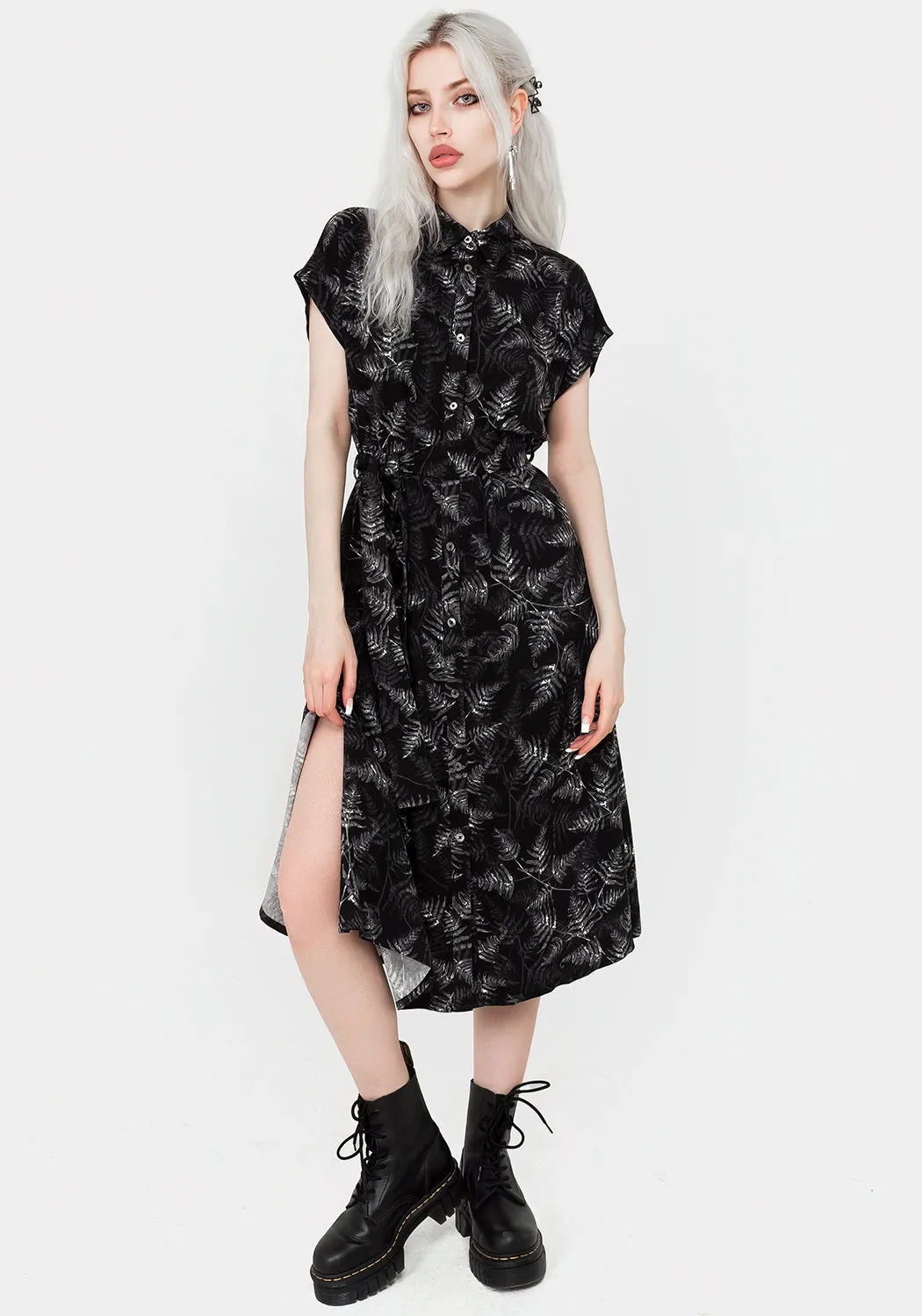 Bracken Tie Waist Midi Shirt Dress Poised Vibe Decorative-Design