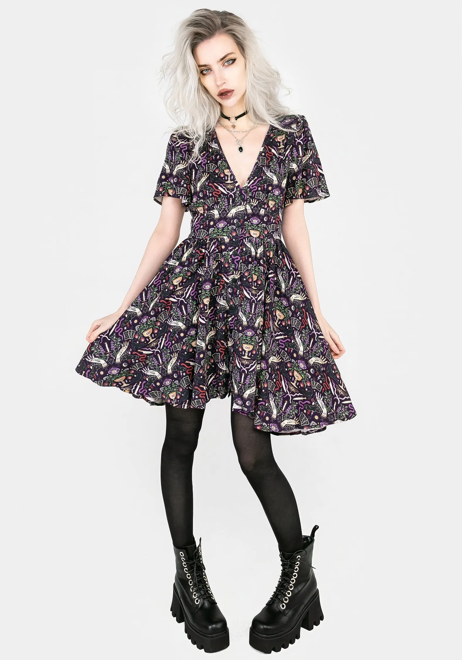 Party Floral Timeless Edge Modern Mystic Button Up Mini Dress
