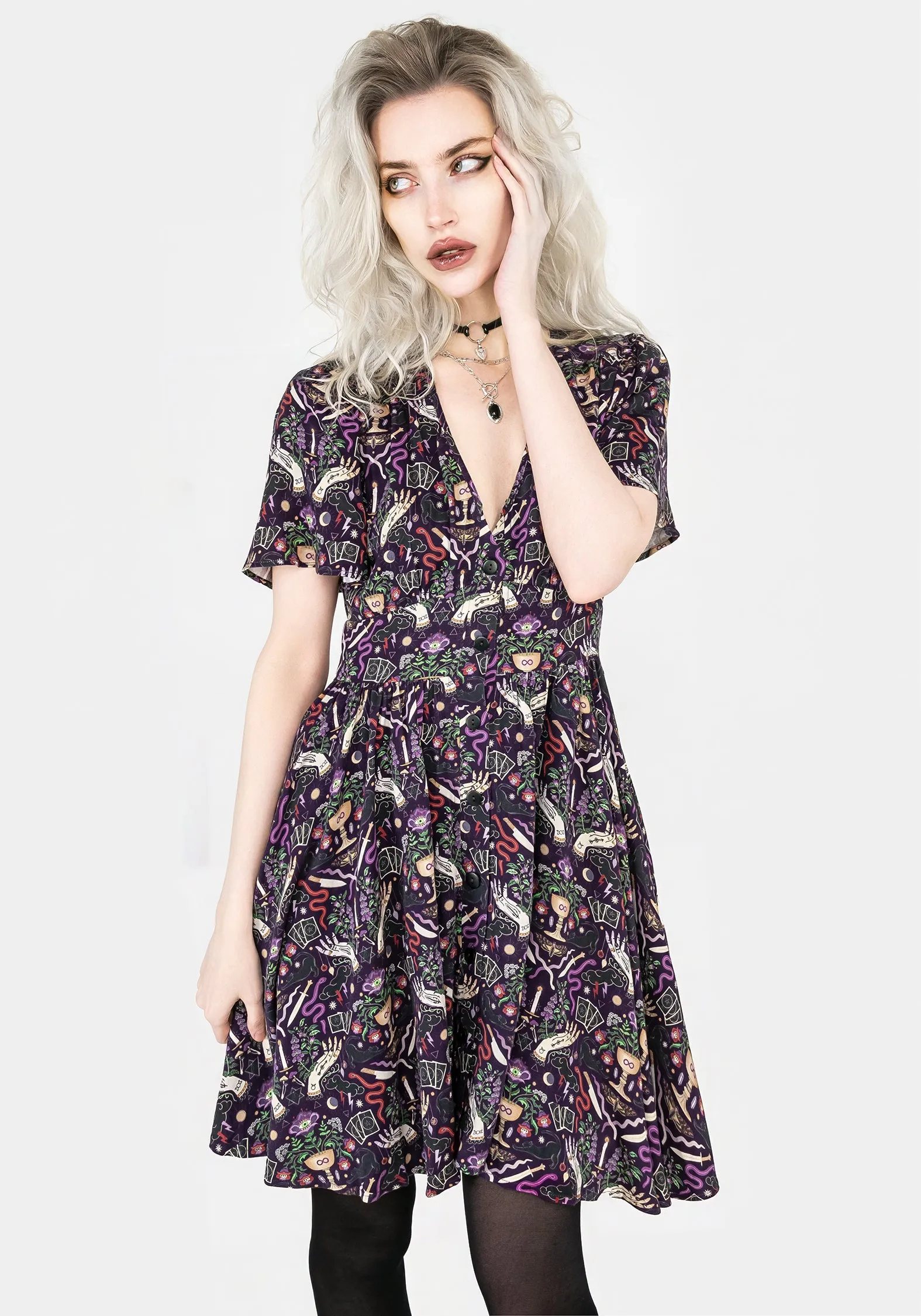 Holiday-Party Modern Mystic Button Up Mini Dress