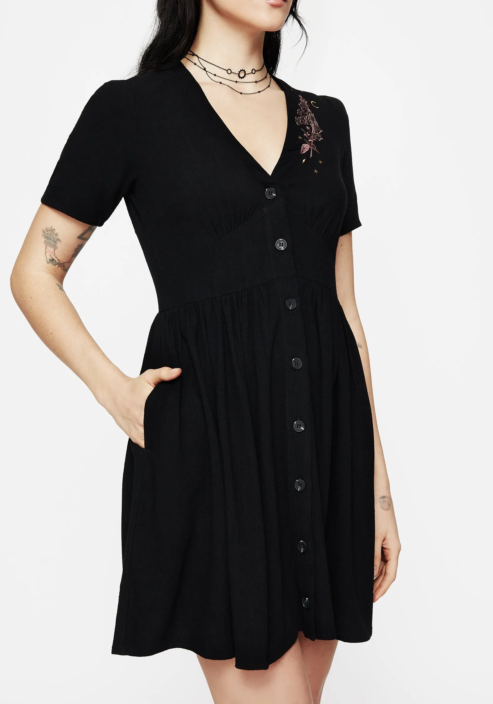 Comfort Layer Wear Foxglove V Neck Mini Dress