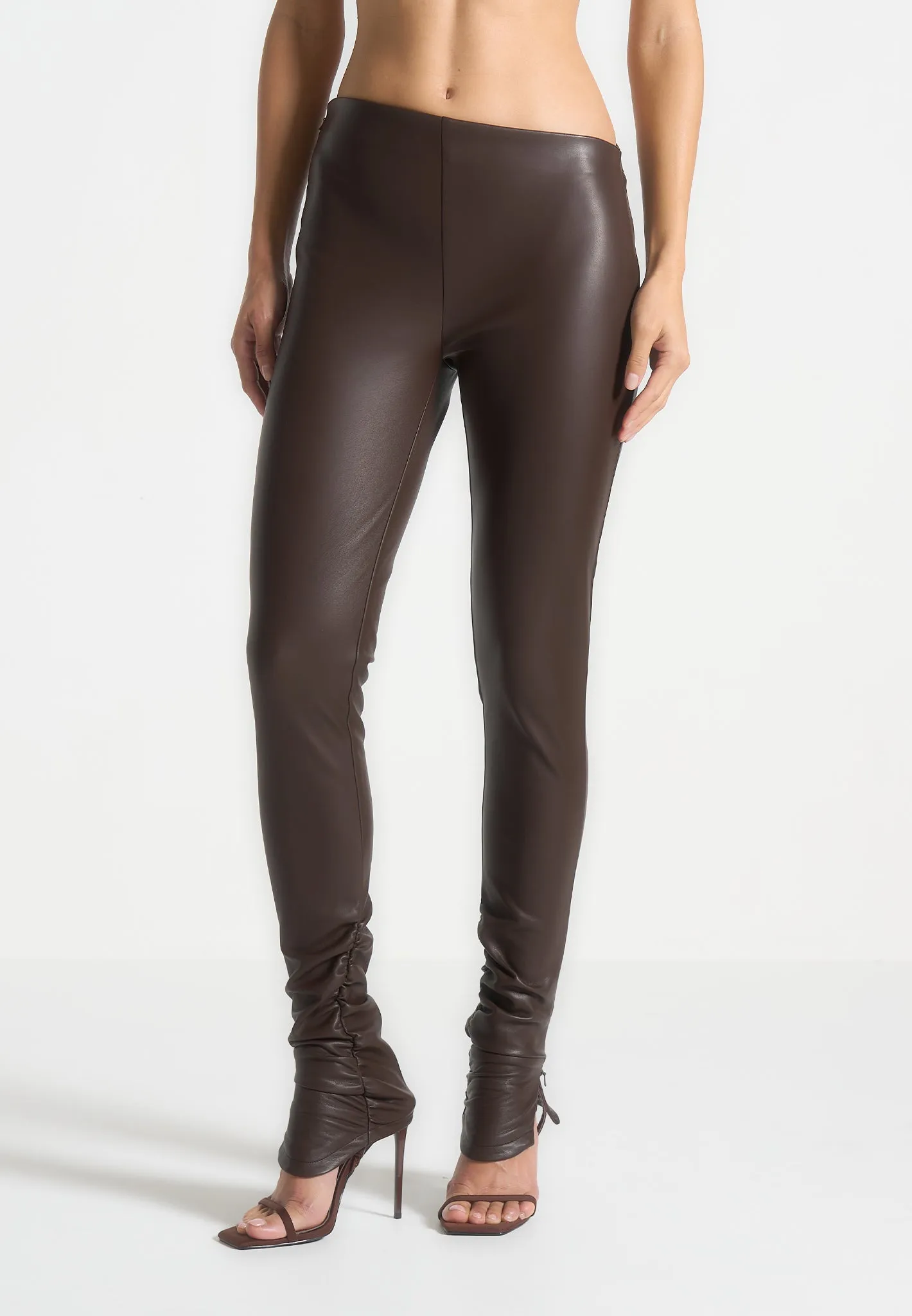 Comfort Seeker Soft Touch Clara - Leather Angled Waistband Leggings - Brown