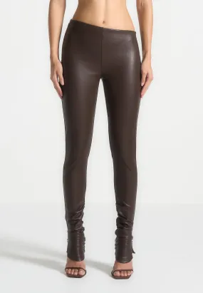 Clara - Leather Angled Waistband Leggings - Brown Outdoor Running Luxury Choice For Adults Home Lounge