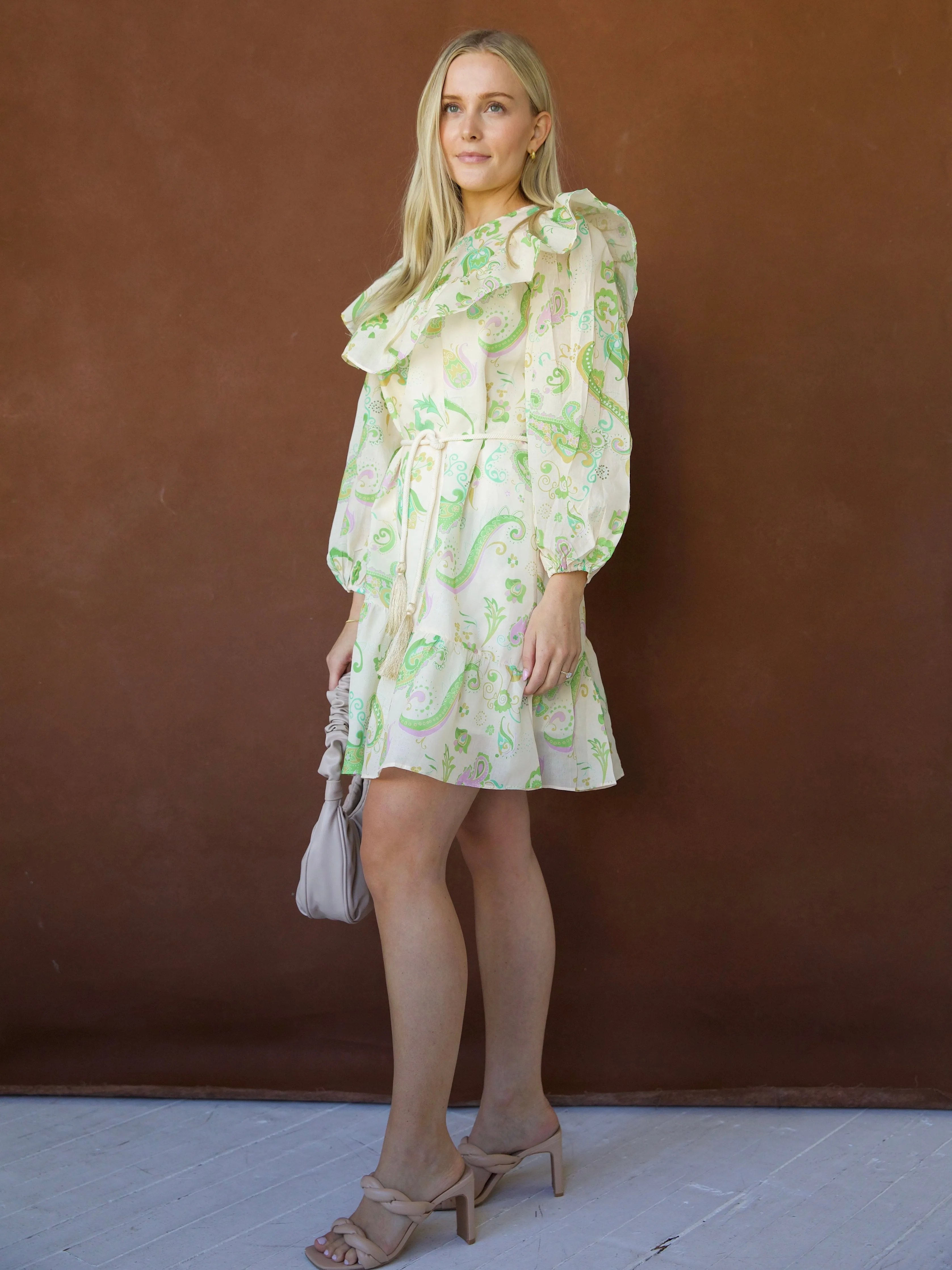 Kaia Ruffle Dress Neutral Aesthetic Side-Slit