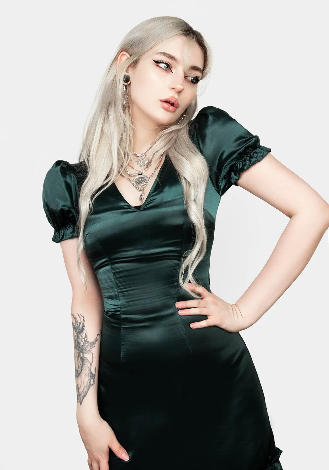 Chain-Detail MOSS MIDI TIER DRESS