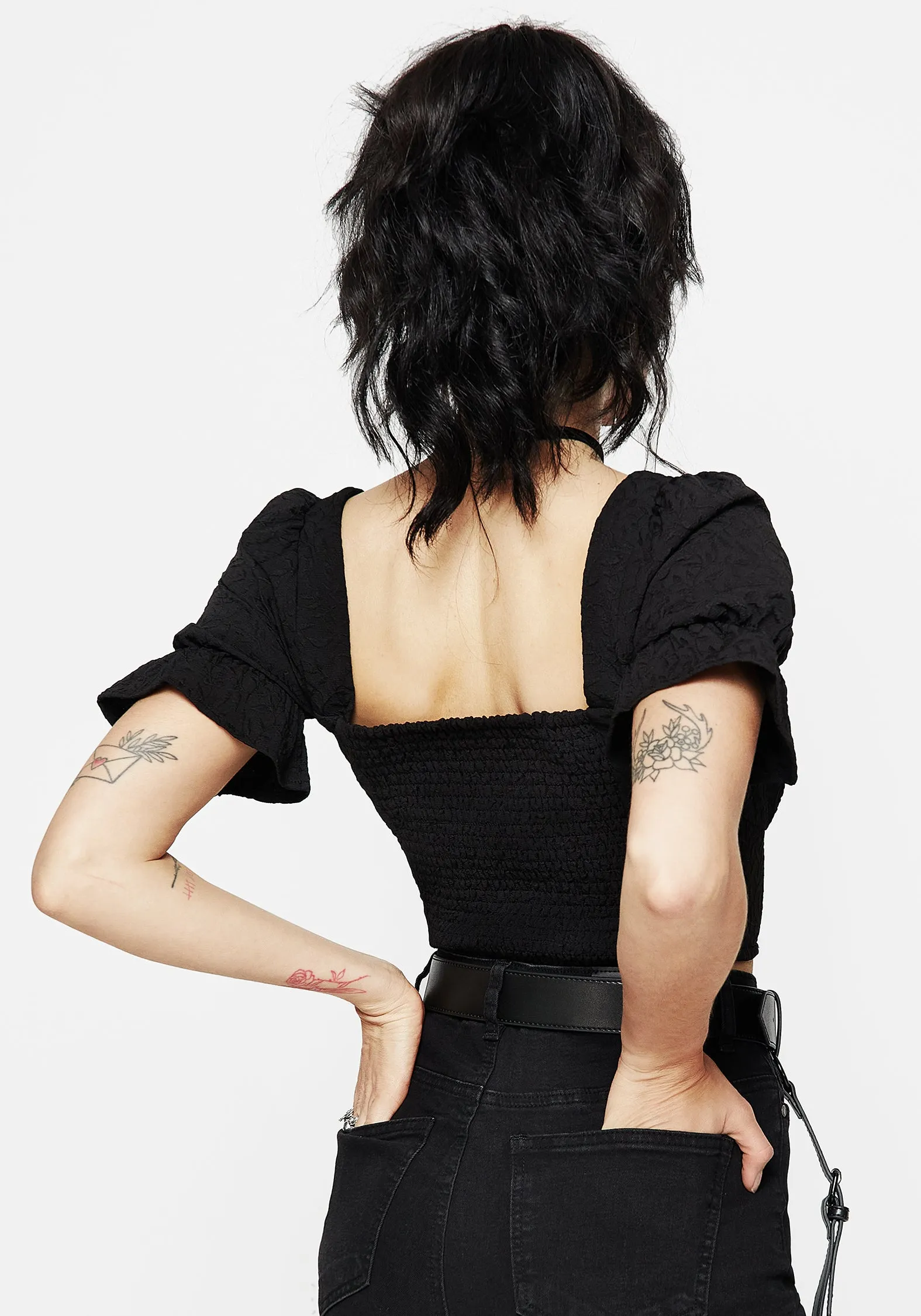 Betrayal Zip Up Crop Top Sheer Overlay Material