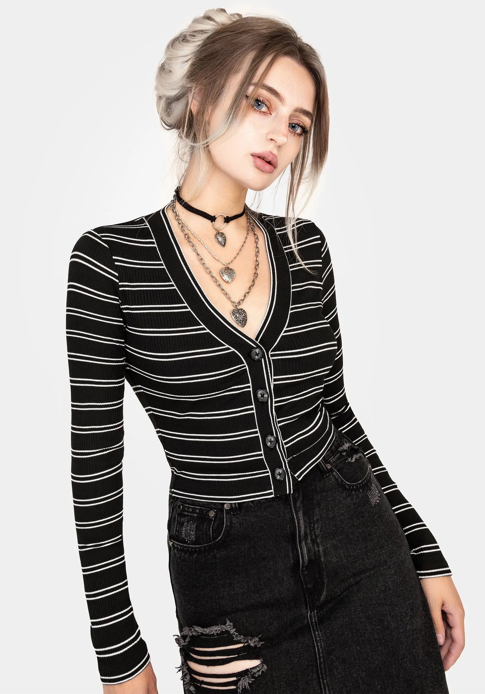 Brushed Microfiber Surface Casual Button-Down Slash Cropped Cardi