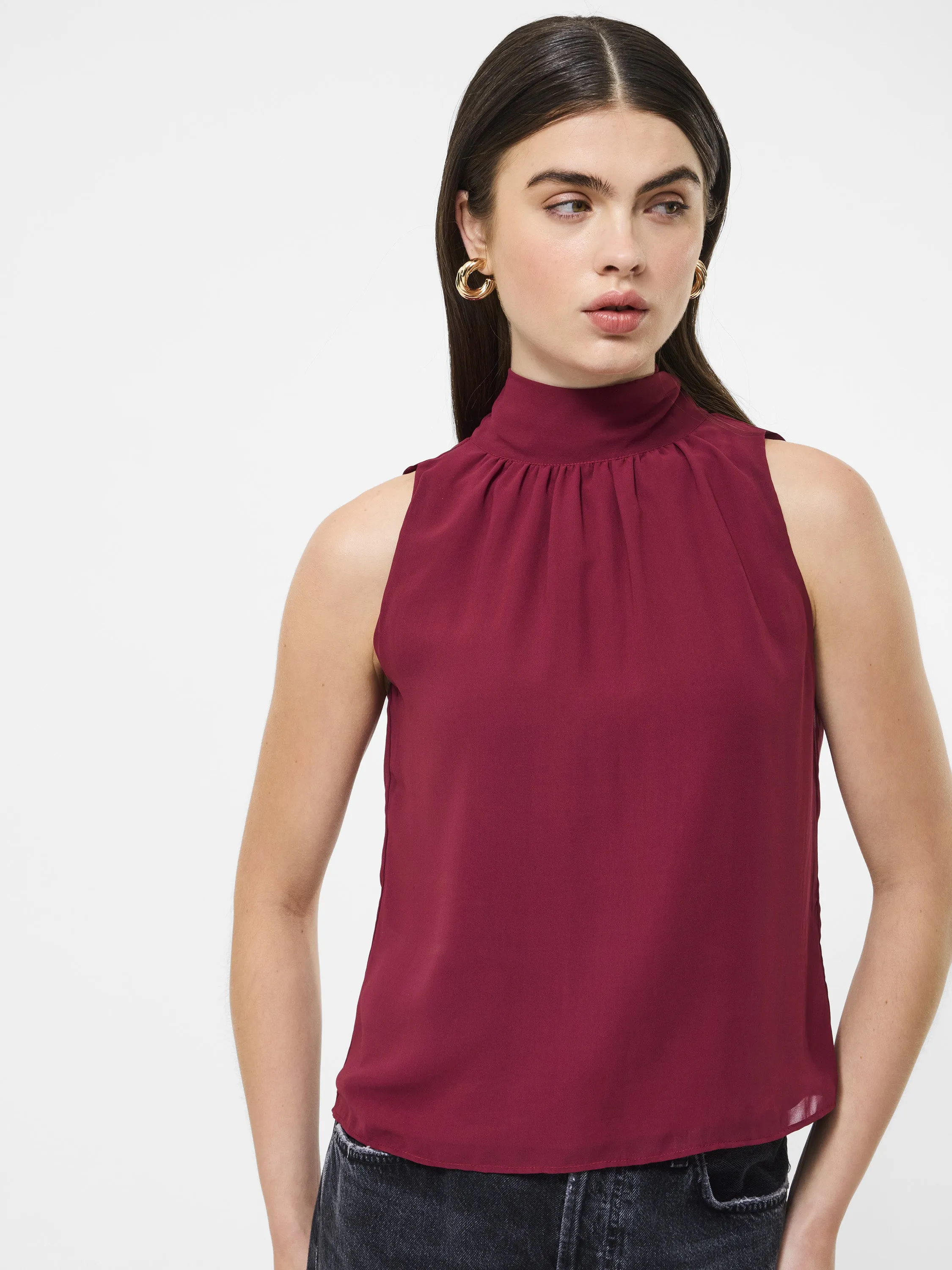 Marina Chiffon Sleeveless Bow Top Mesh Lining