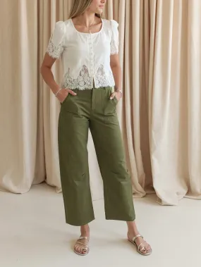 Student Outfit Earthy Allie Barrel Leg Pants- Olive