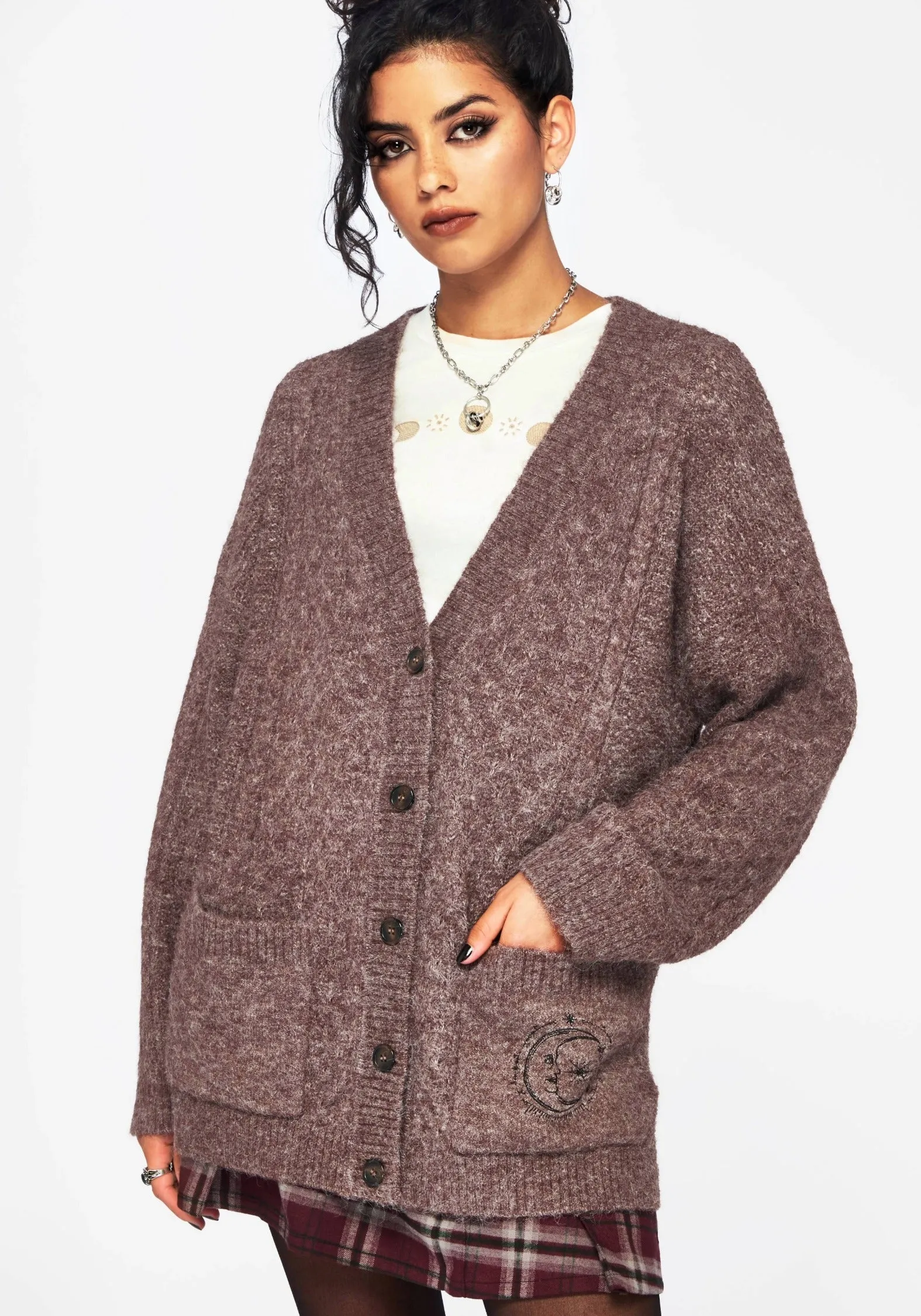 Madeline Embroidered Pointelle Knit Cardigan Ventilation Panel Design