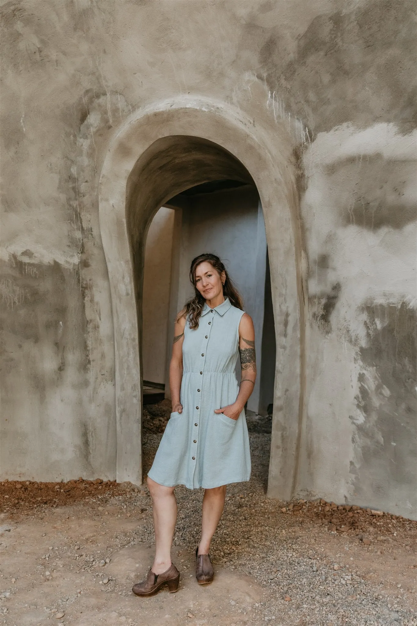 Mona Dress in BB Blue Texture Cotton Lightweight Fit