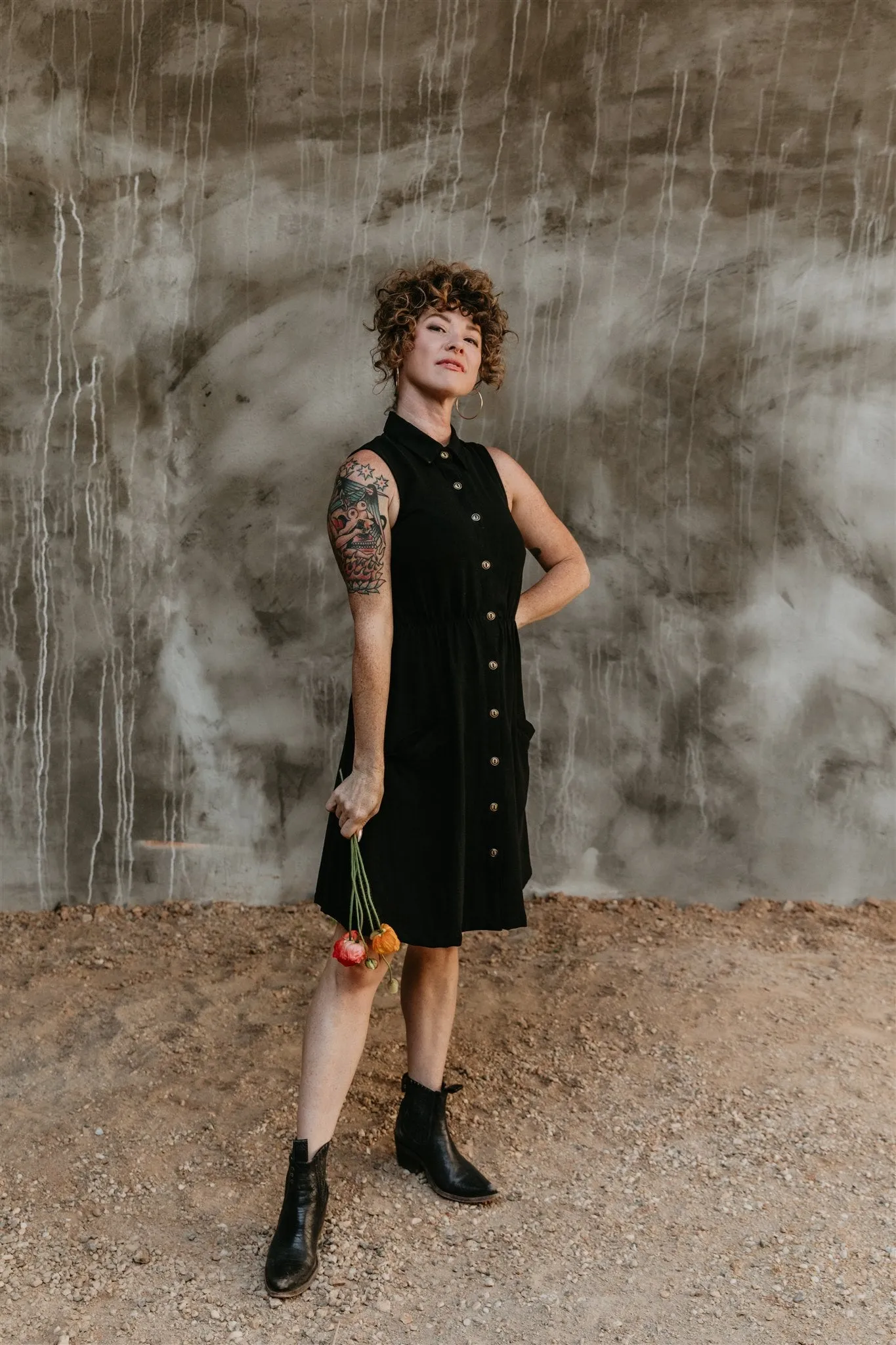 Comfort Layer Wear Mona Dress in Black Linen