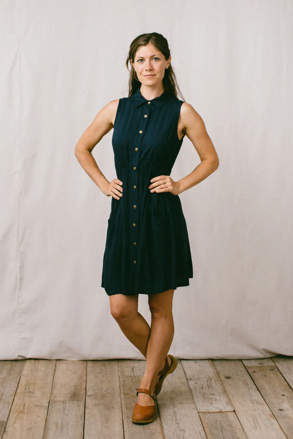 Grace Color Mona Dress in Navy Challis