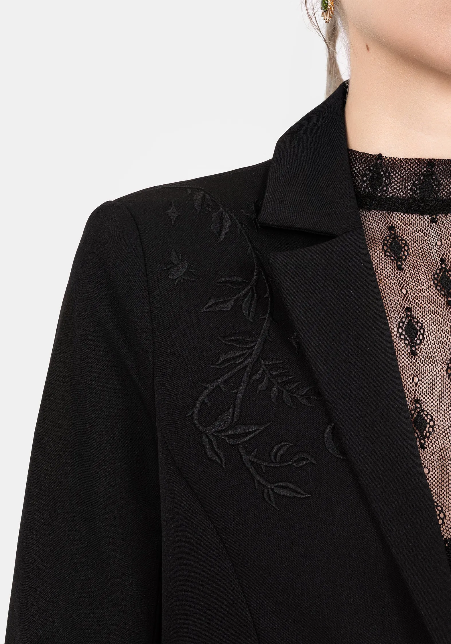 Mona Embroidered Crop Blazer Multi Directional Zipper Placement