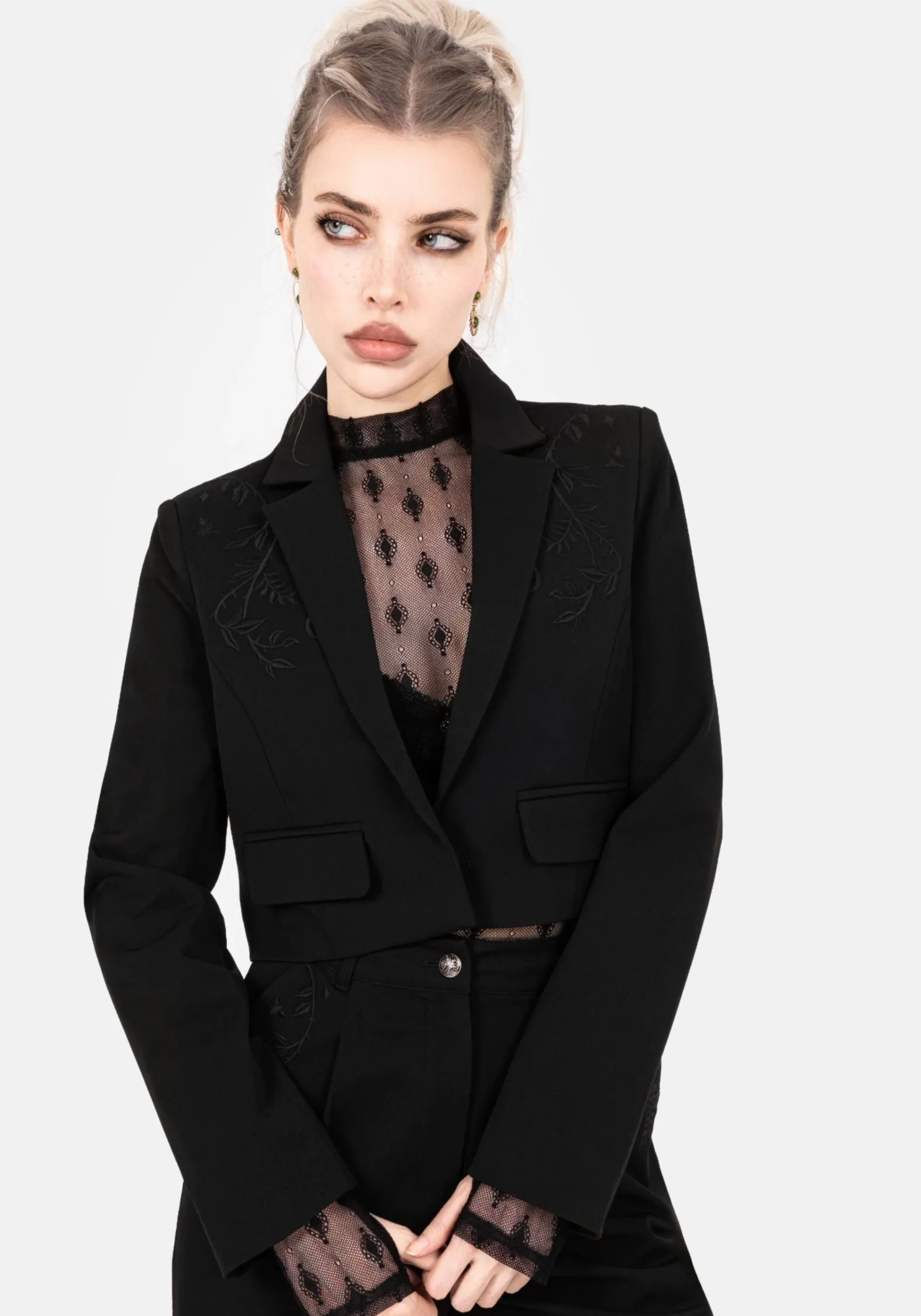 Mona Embroidered Crop Blazer Seam Sealed Technology Functional Zip Detail