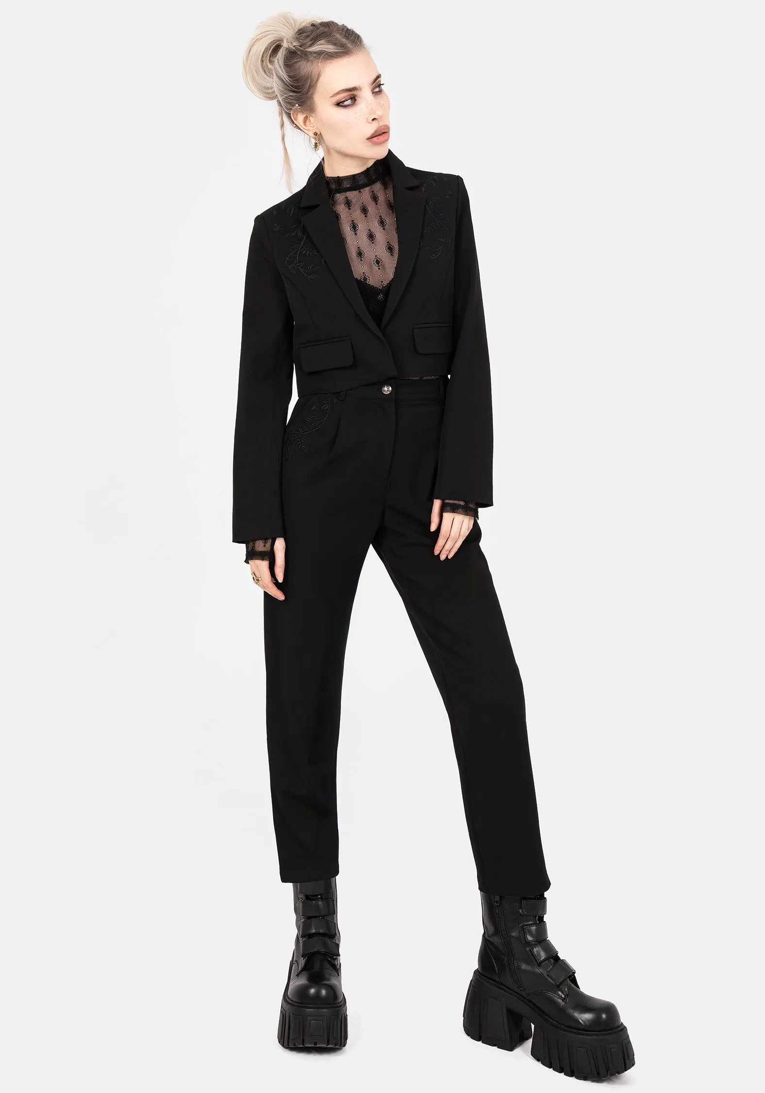 Mona Embroidered Tapered Trousers Urban Style Fresh Look