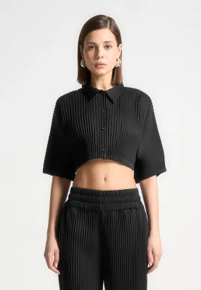 Mona - Pleated Cropped Shirt - Black Comfy Fit Layer