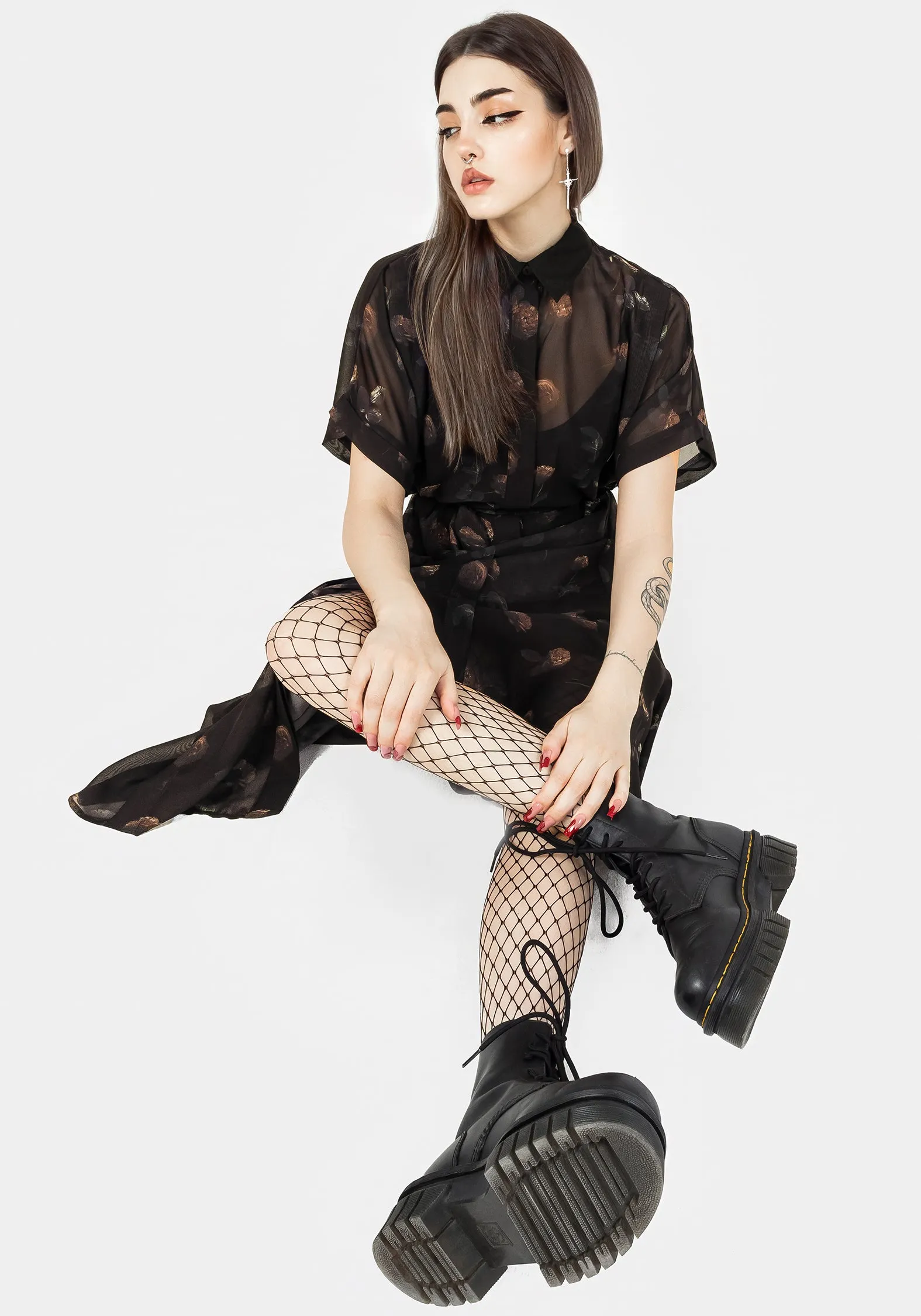 Monica Floral Chiffon Midi Shirt Dress Polished Form