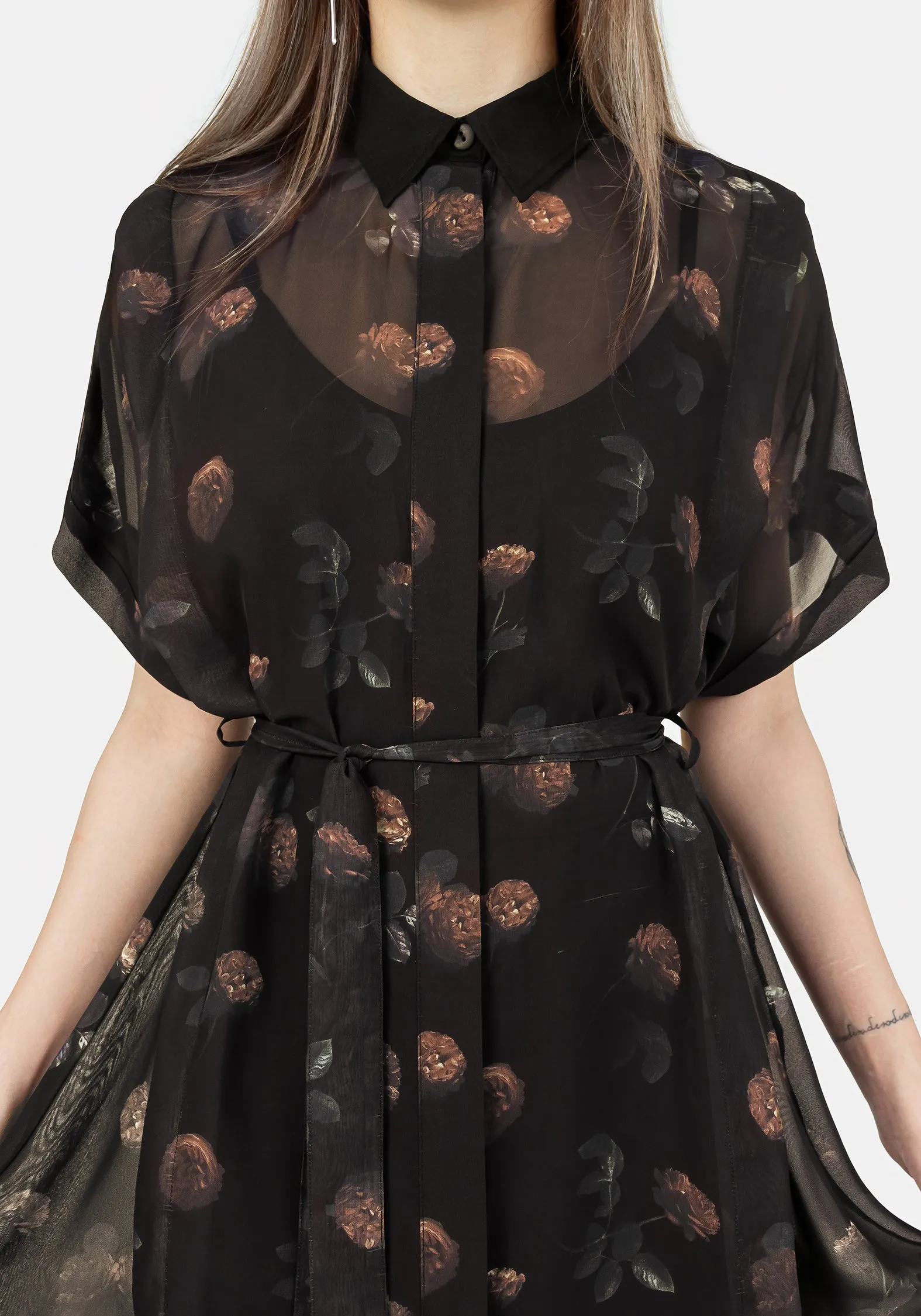 Monica Floral Chiffon Midi Shirt Dress Young Edge Travel Fit
