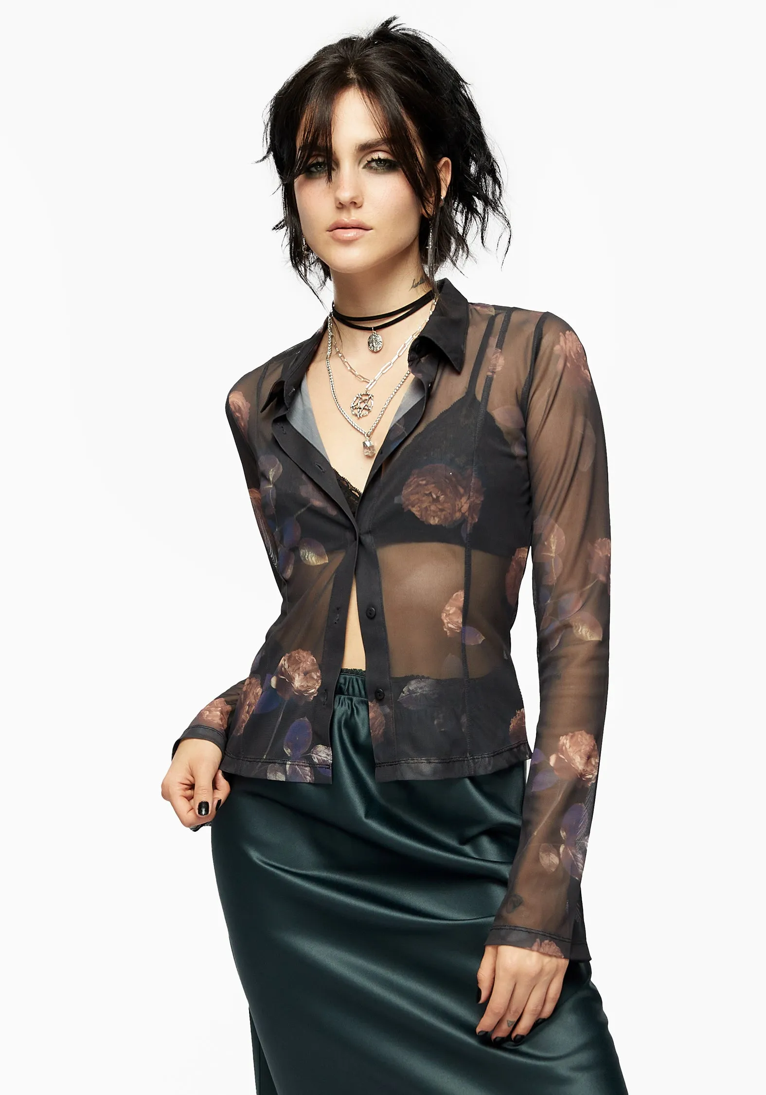 QuickRelease Tubular Body Construction Monica Floral Mesh Fitted Shirt