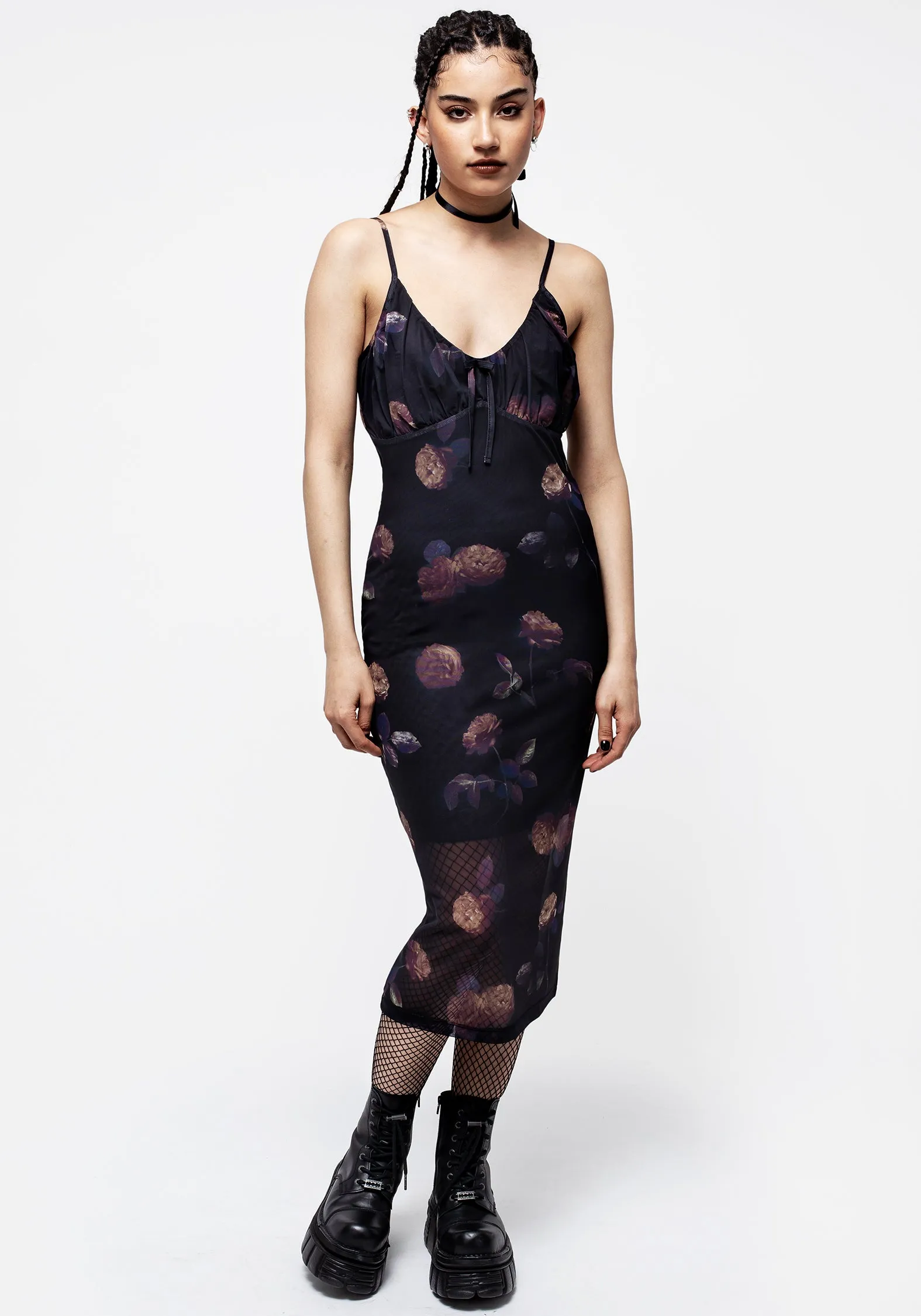 Open Design Monica Floral Mesh Midi Dress