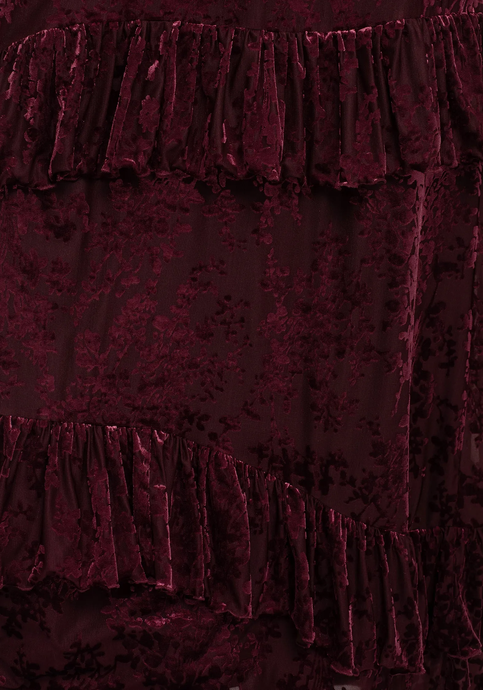 Everyday Use Monotropa Floral Flocked Velour Frill Midaxi Dress