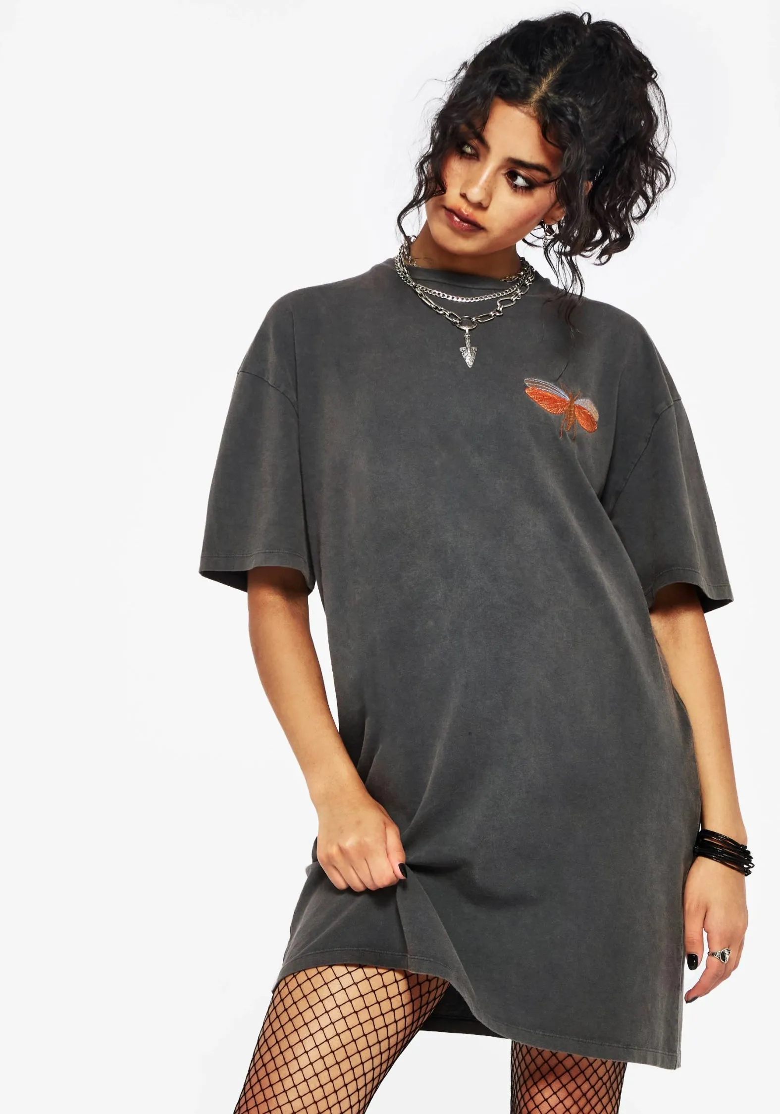 Griffinfly Cotton Embroidered Jersey Mini Tee Dress Smooth-Finish