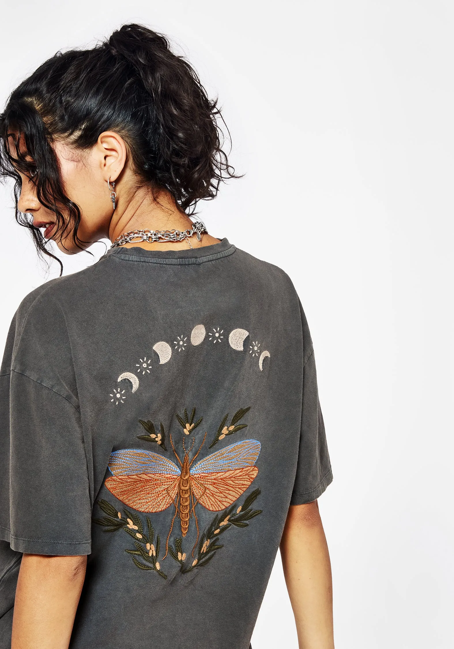 Lunch Date Dreamy Motion Griffinfly Cotton Embroidered Jersey Mini Tee Dress