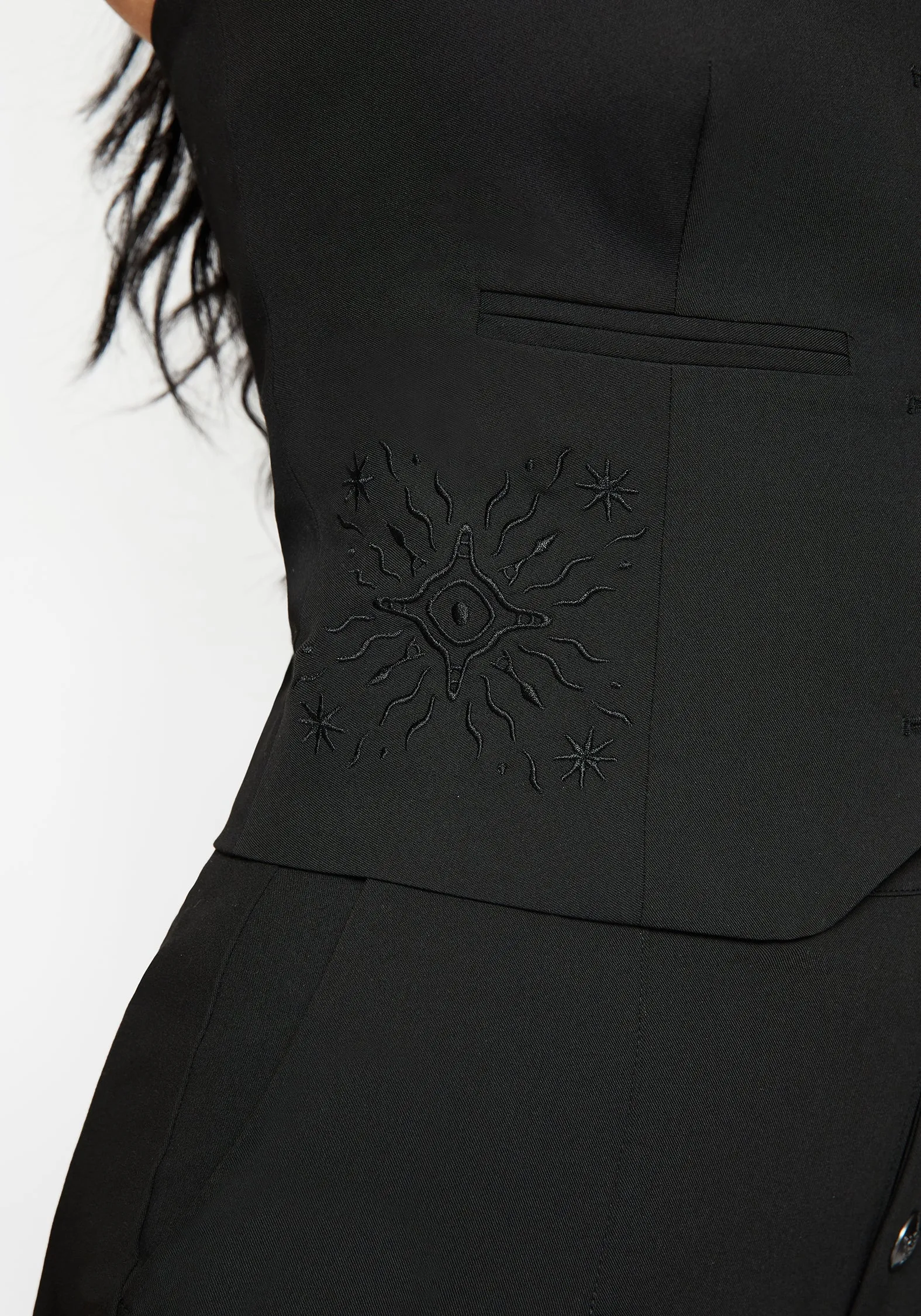 Soft Hoodie BreathableMaterial Moonbow Embroidered Strapless Tailored Waistcoat