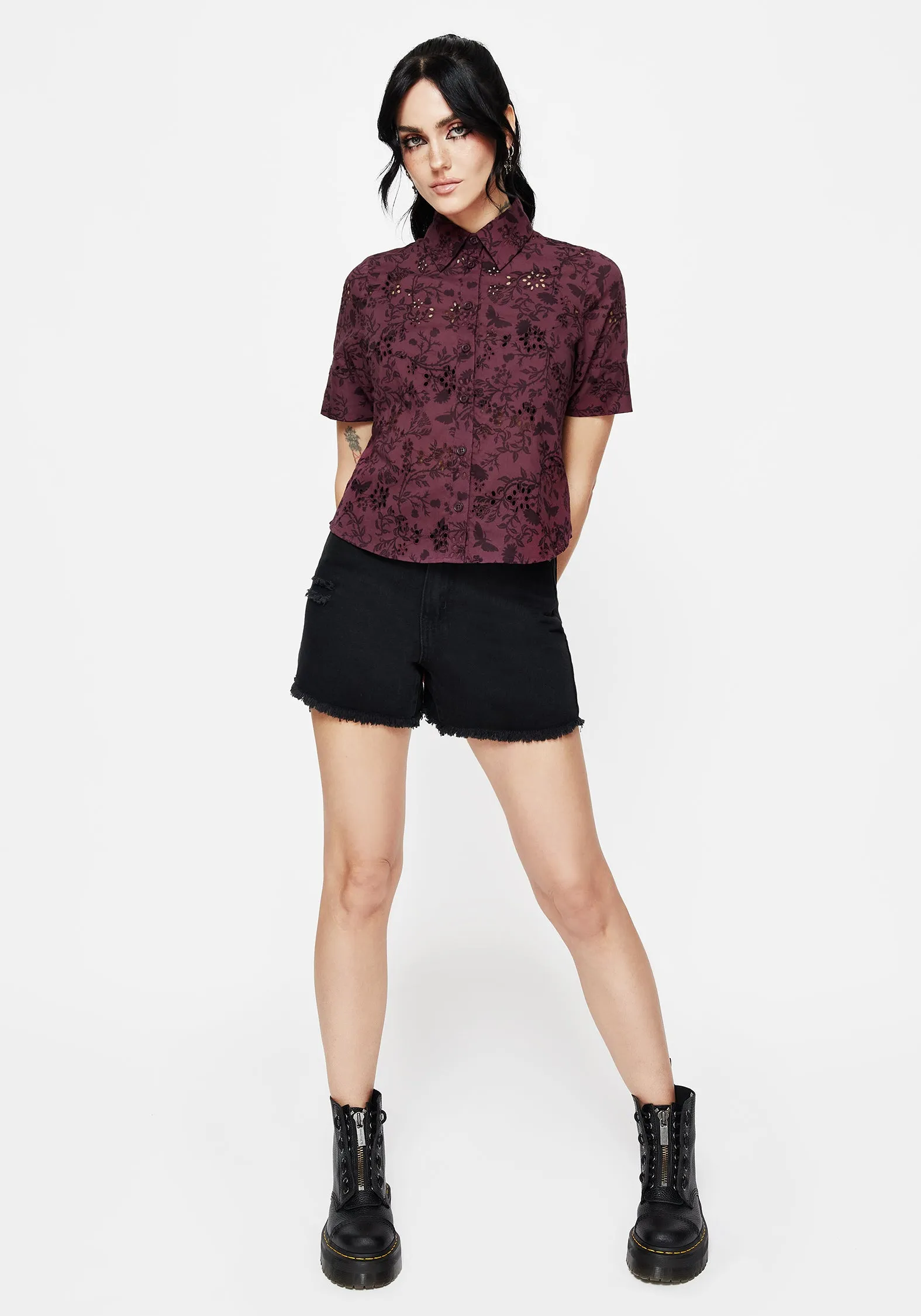 Morgana Cotton Broderie Button Up Shirt Non Iron