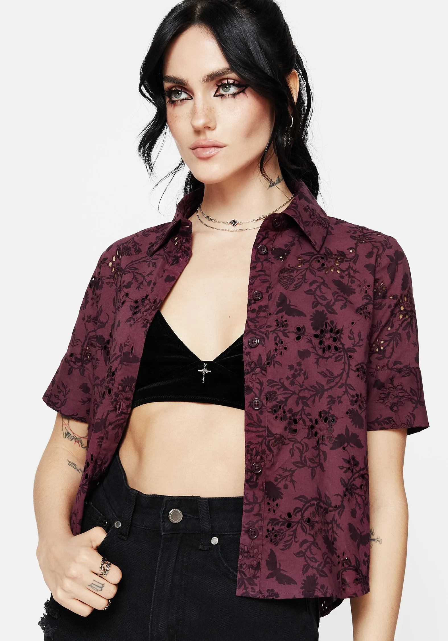 All-Ages Fit High-End Look Morgana Cotton Broderie Button Up Shirt