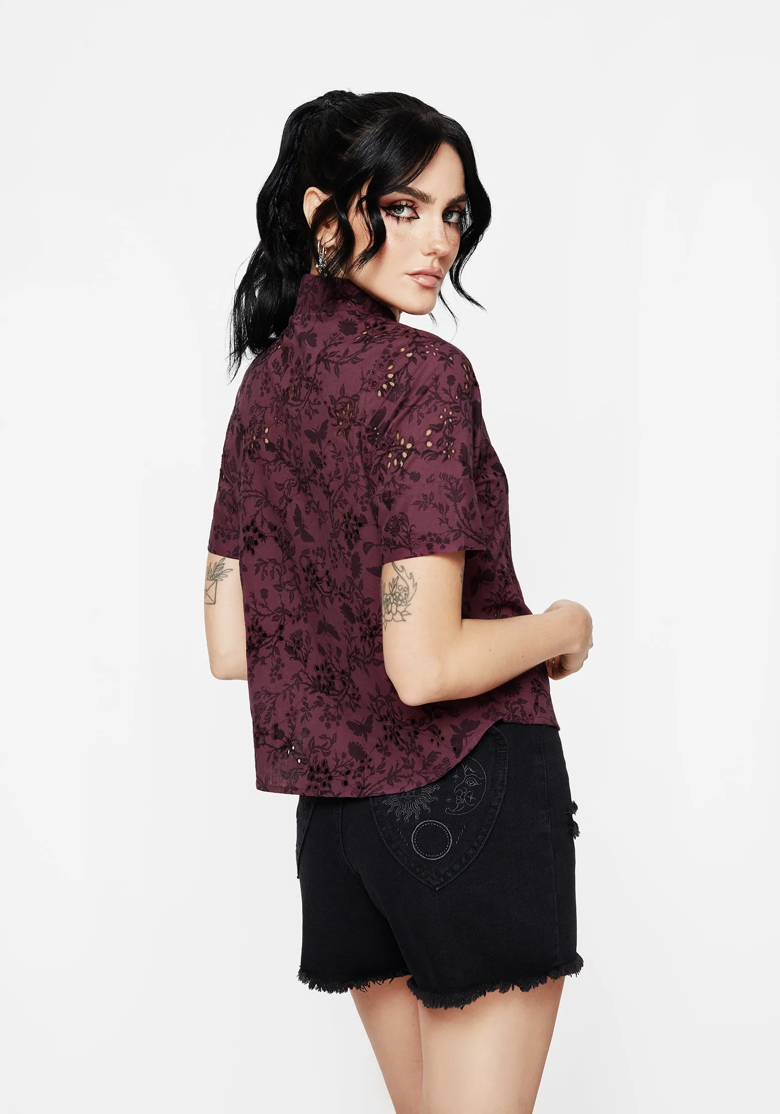 Morgana Cotton Broderie Button Up Shirt bohemian flair