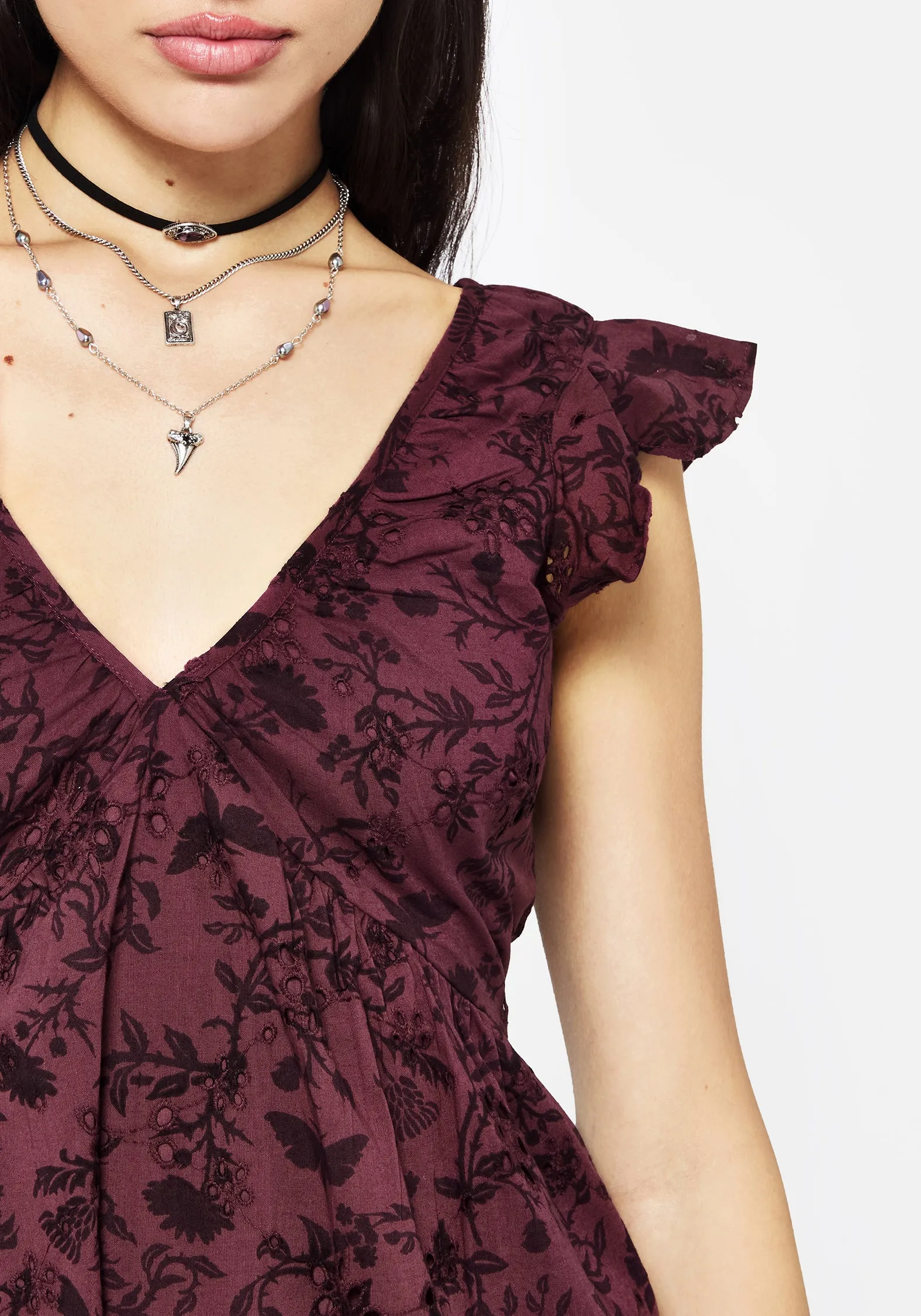 NoiseFreeFabric Sharp Finish Morgana Cotton Broderie Frill Sleeve Mini Dress