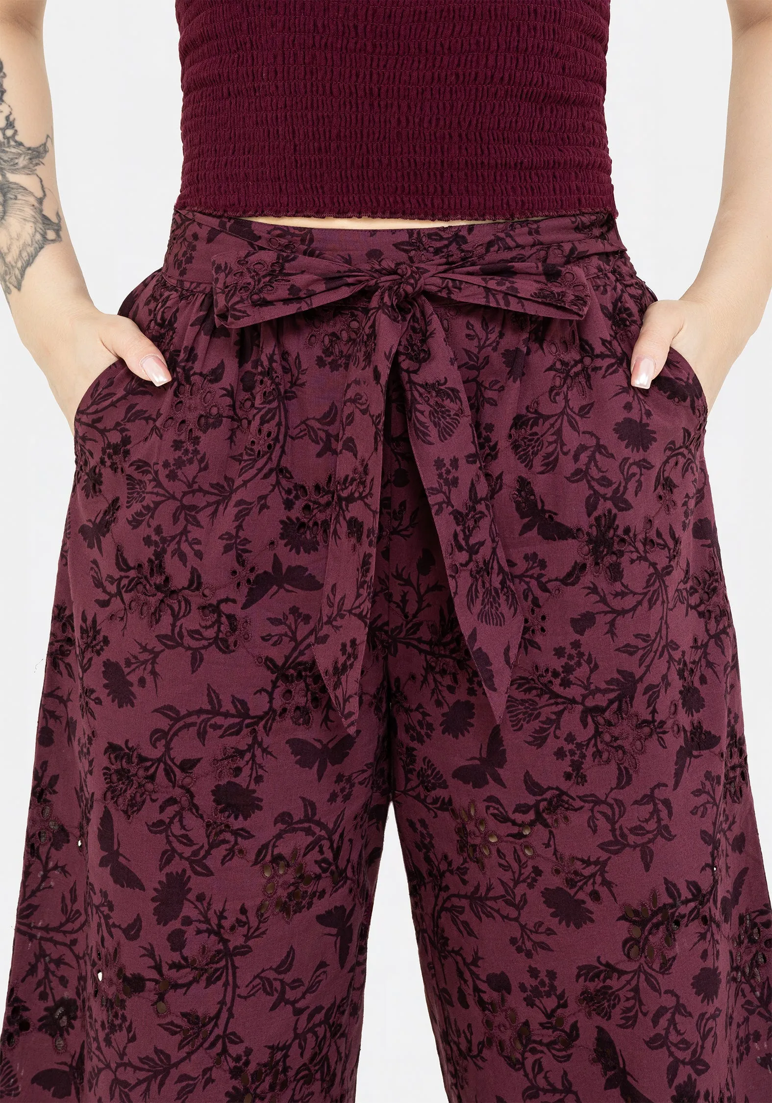Morgana Cotton Broderie Tie Waist Culottes Fresh Style Performance Outfit