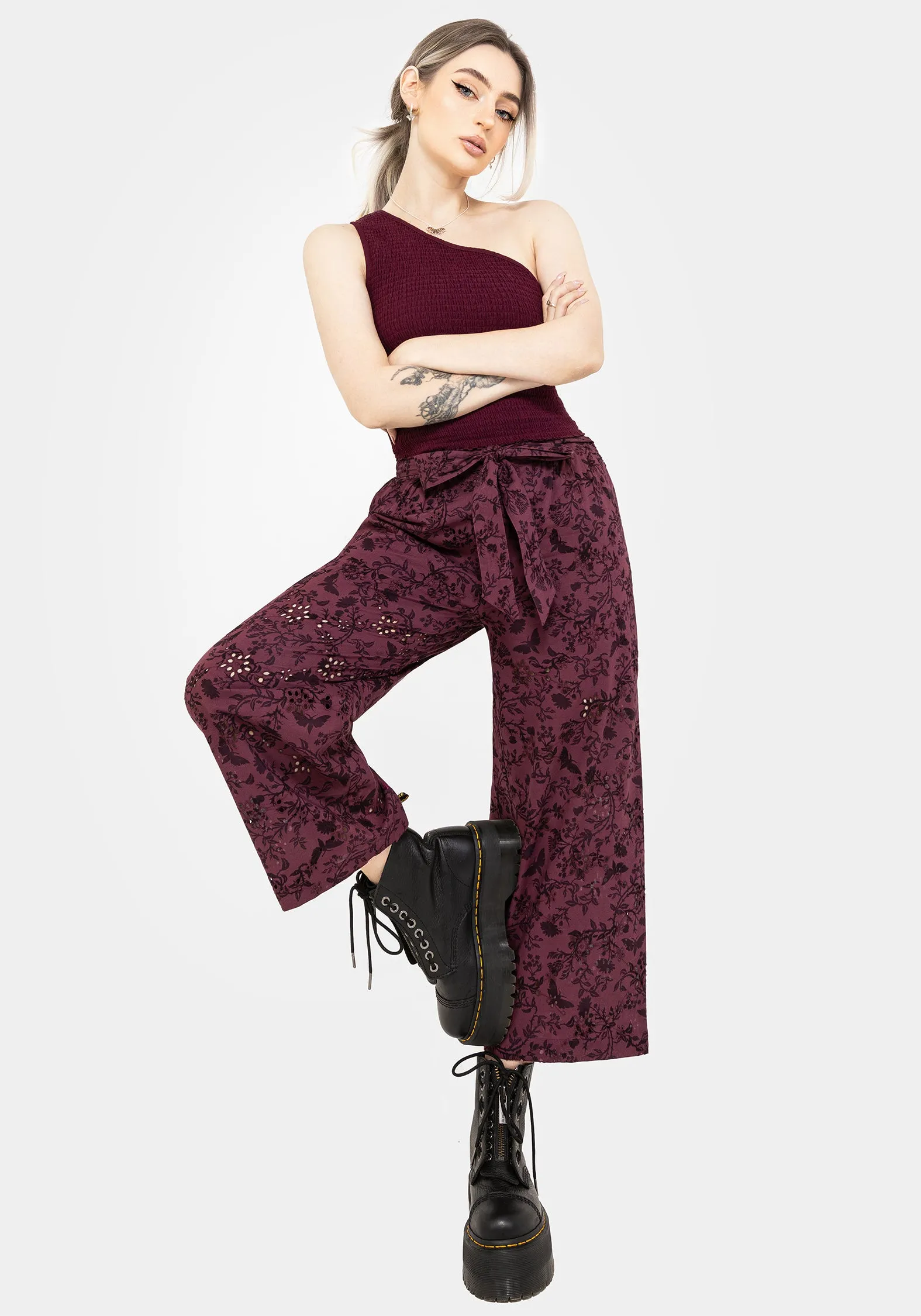Abrasion resistant Morgana Cotton Broderie Tie Waist Culottes