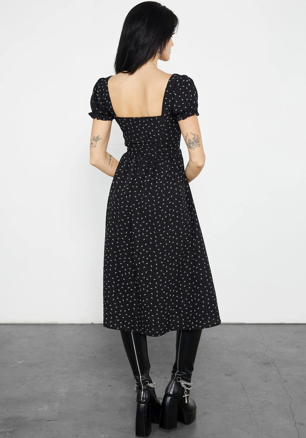 Mortem Floral Print Midi Dress Soft color