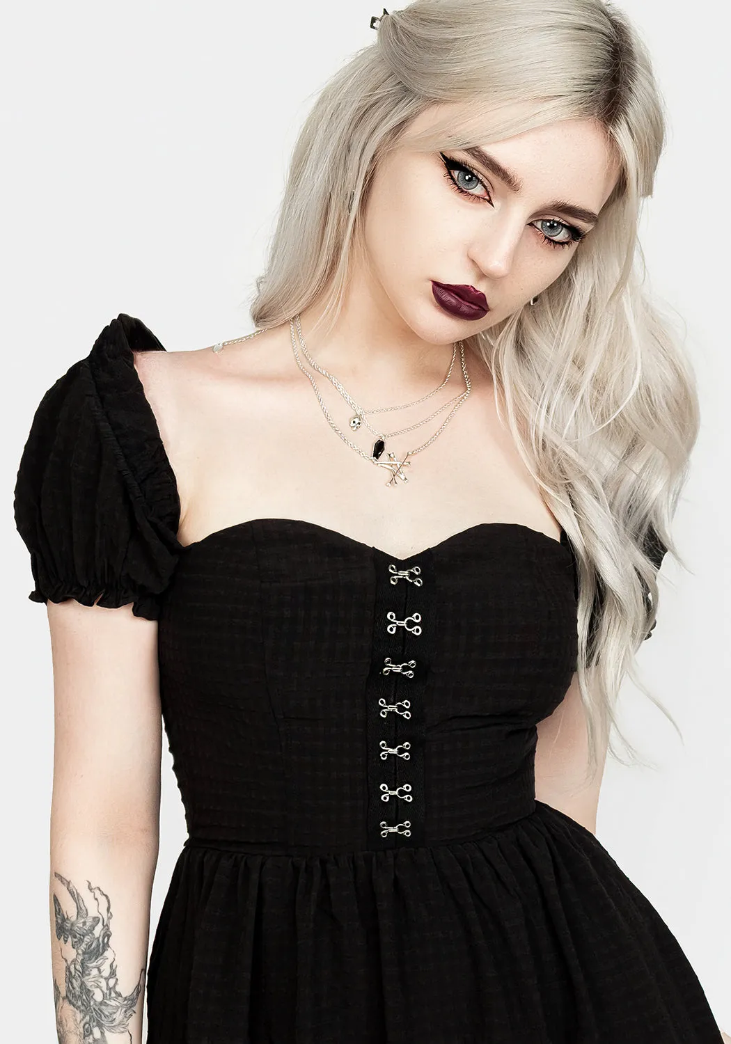Mortem Midi Dress With Puff Sleeves Fashion Look