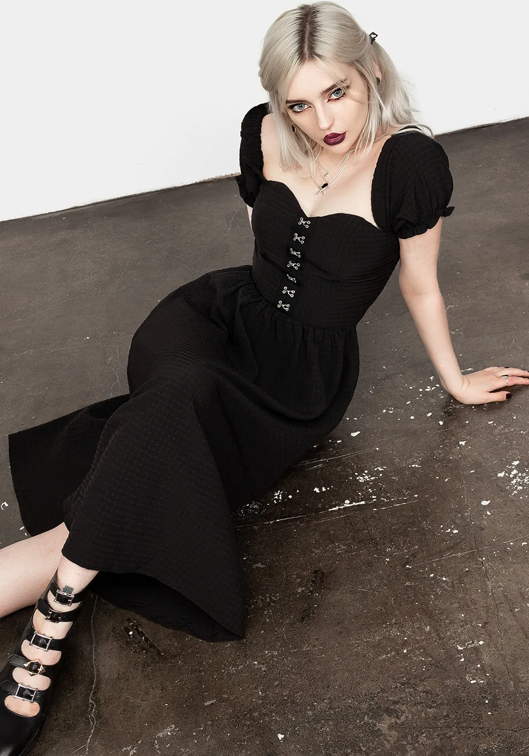 Mortem Midi Dress With Puff Sleeves Glacier Edge