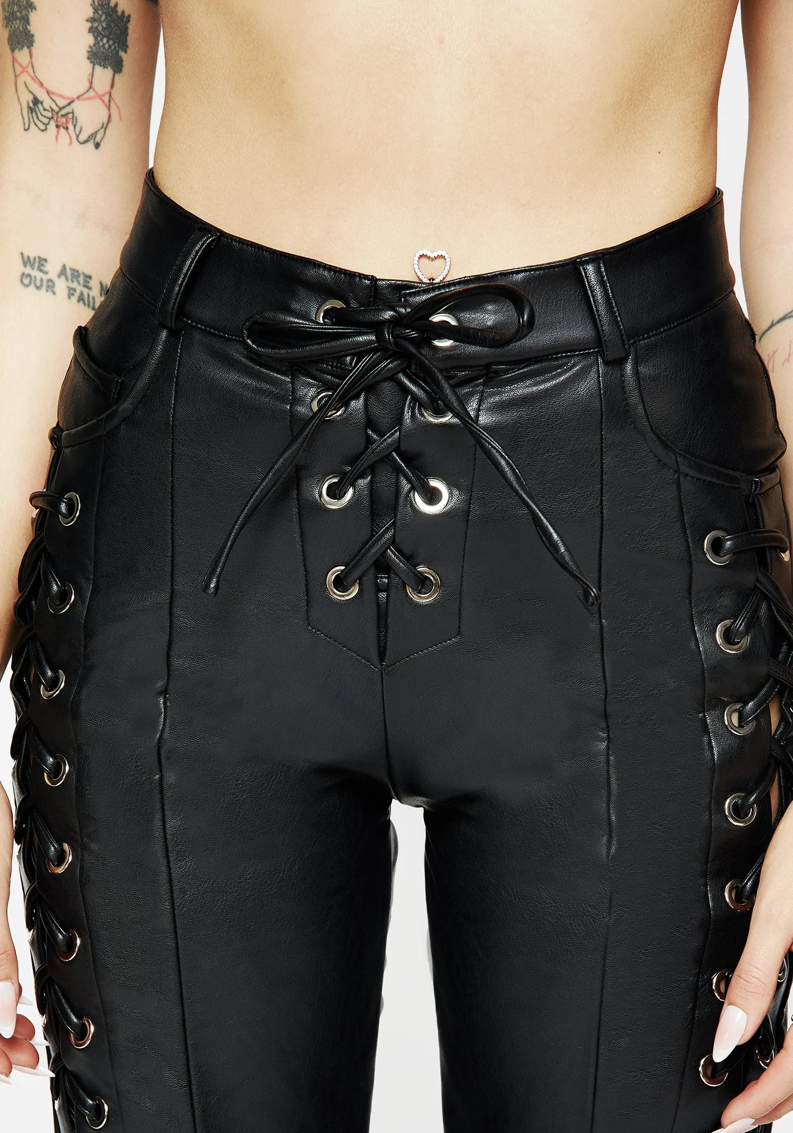 Signature Line Dance Practice Mortis Laced Straight Leg PU Trousers