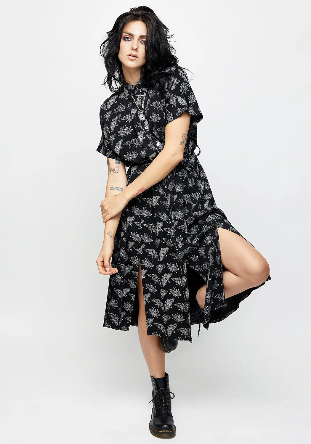 Scoop-Neck Mortmoth Shirt Dress